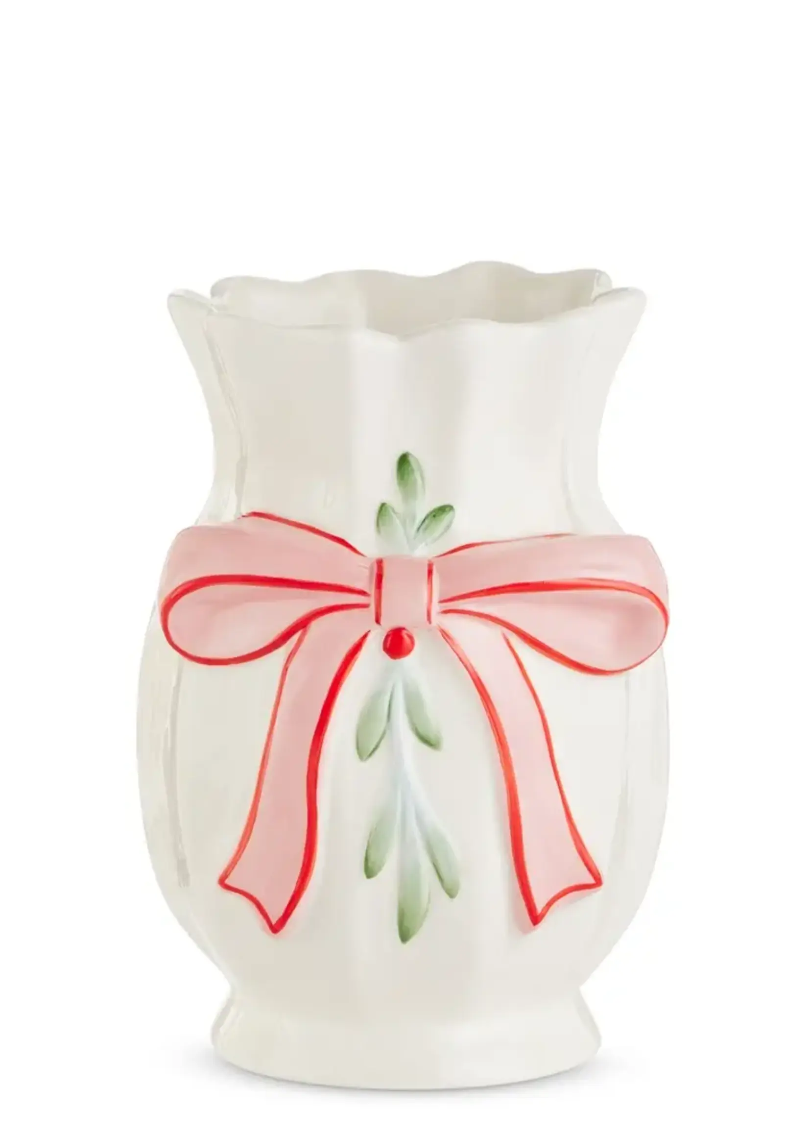 RAZ Imports 9" Bow and Mistletoe Vase