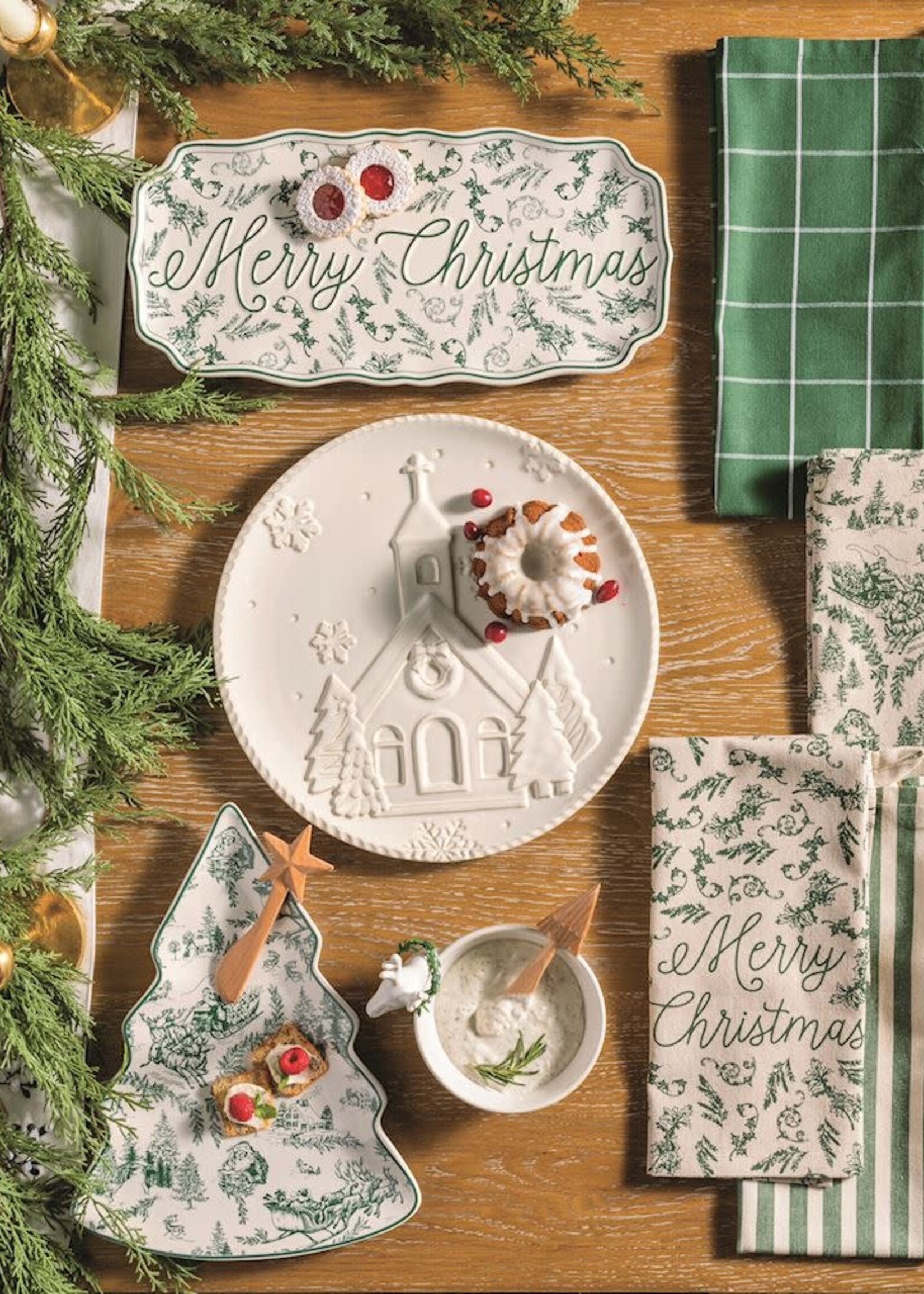 Mud Pie MERRY GREEN TOILE TRAY