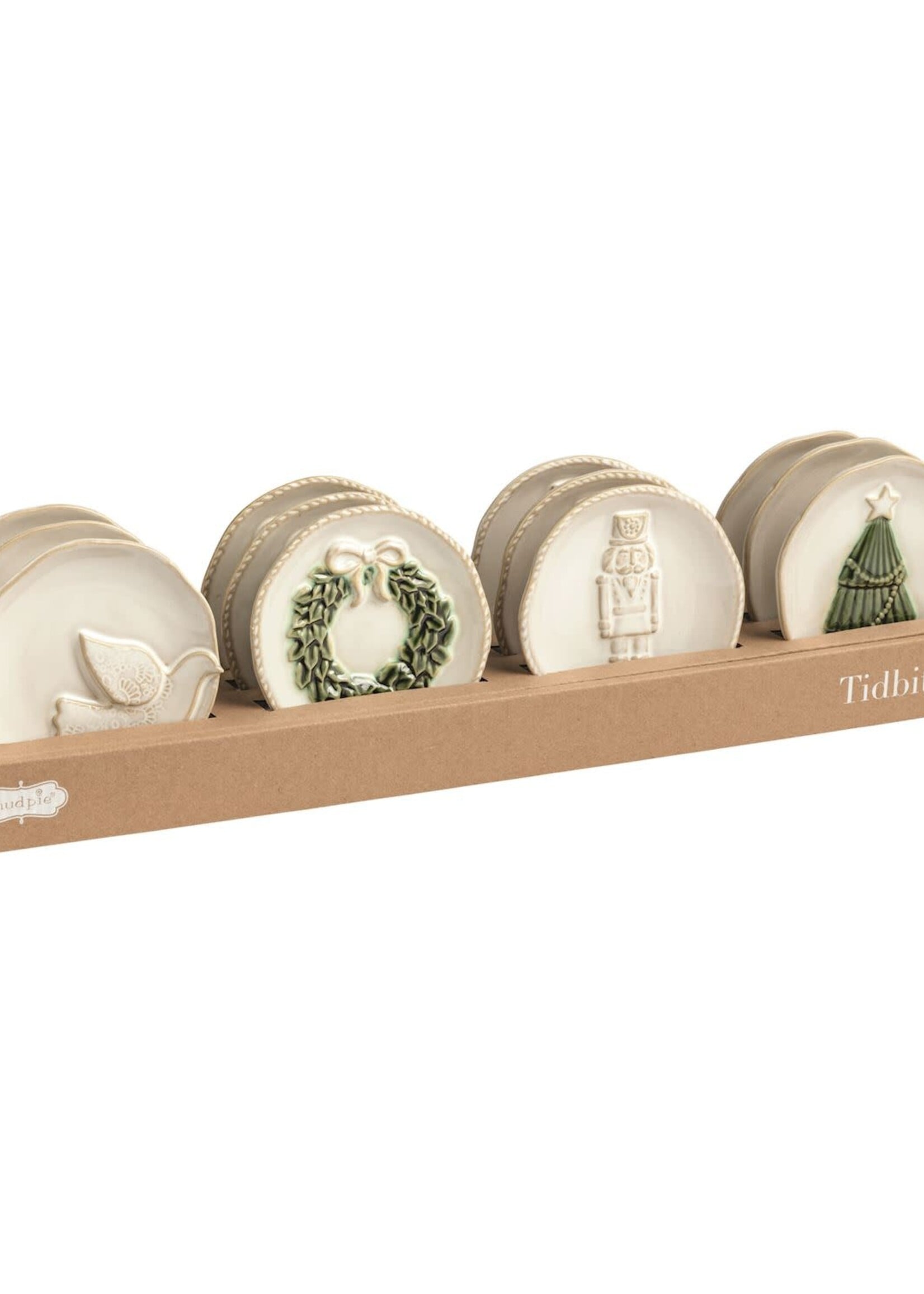 Mud Pie WHITE XMAS TIDBIT PLATES