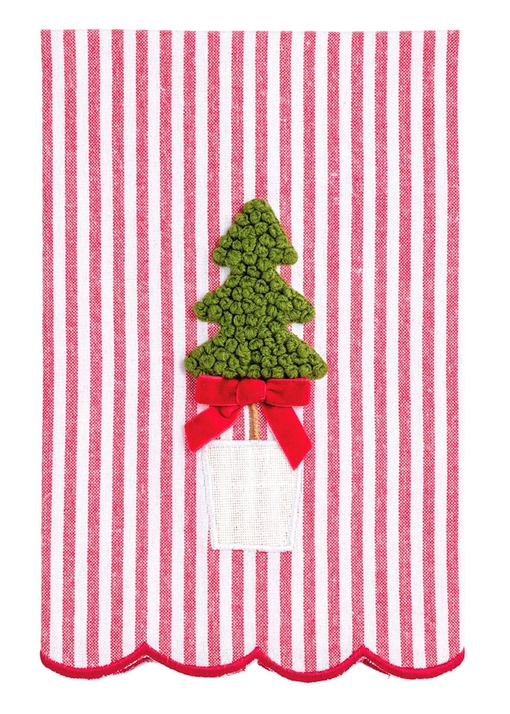 Mud Pie STRIPED XMAS TOPIARY TOWEL