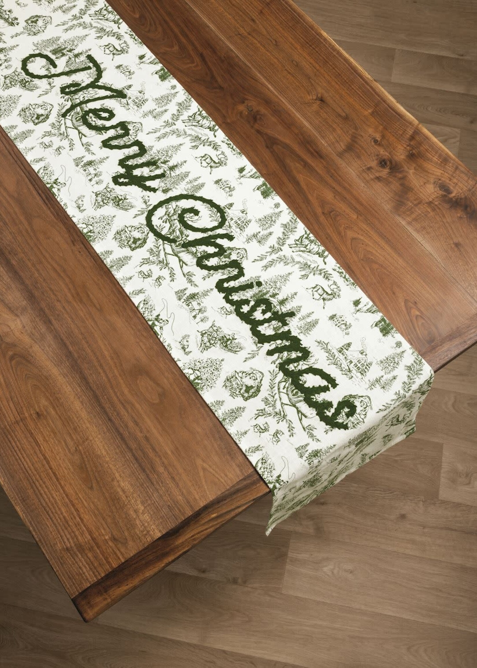 Mud Pie GREEN TOILE TABLE RUNNER