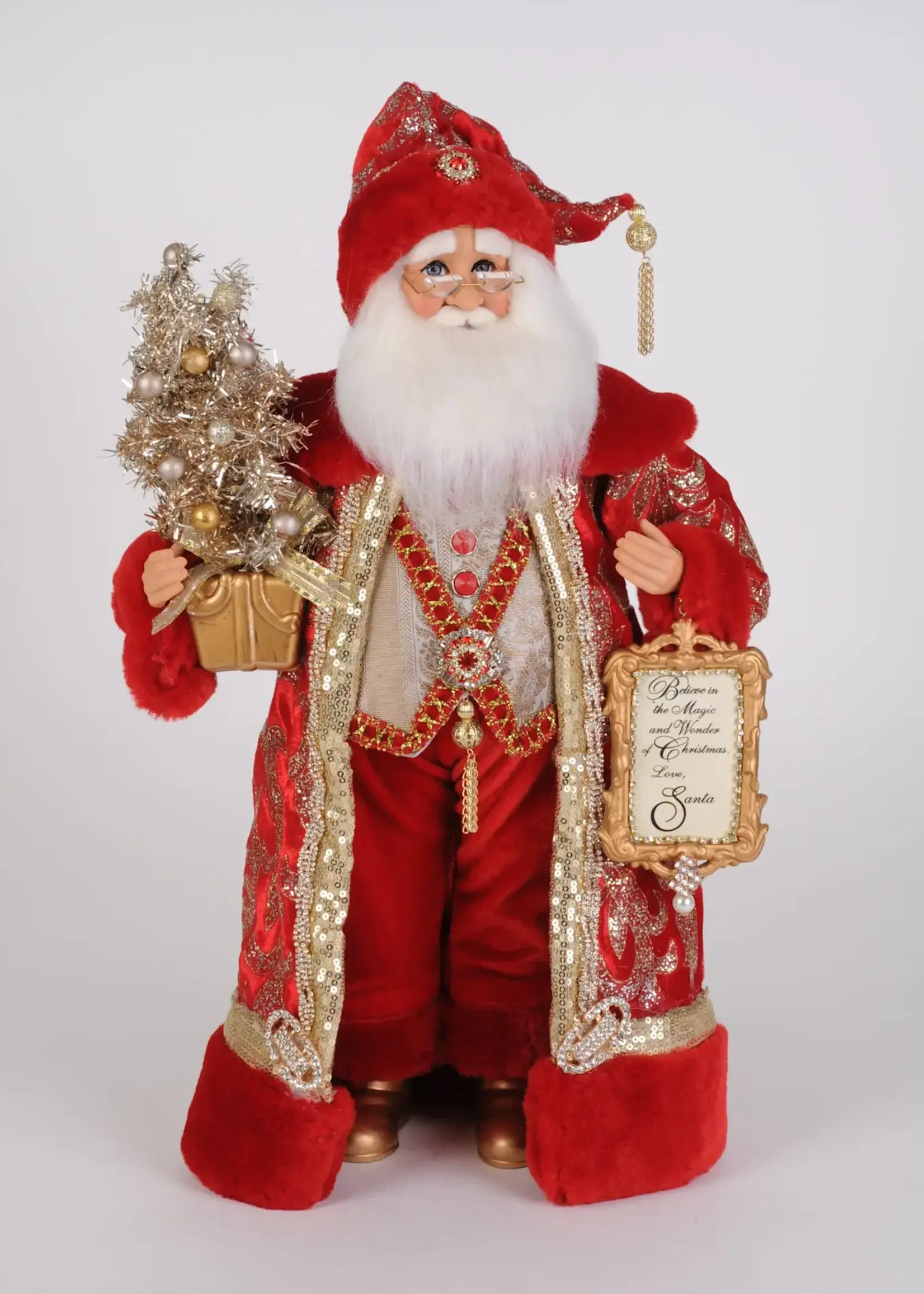 Karen Didion Lighted Scarlet Jeweled Santa