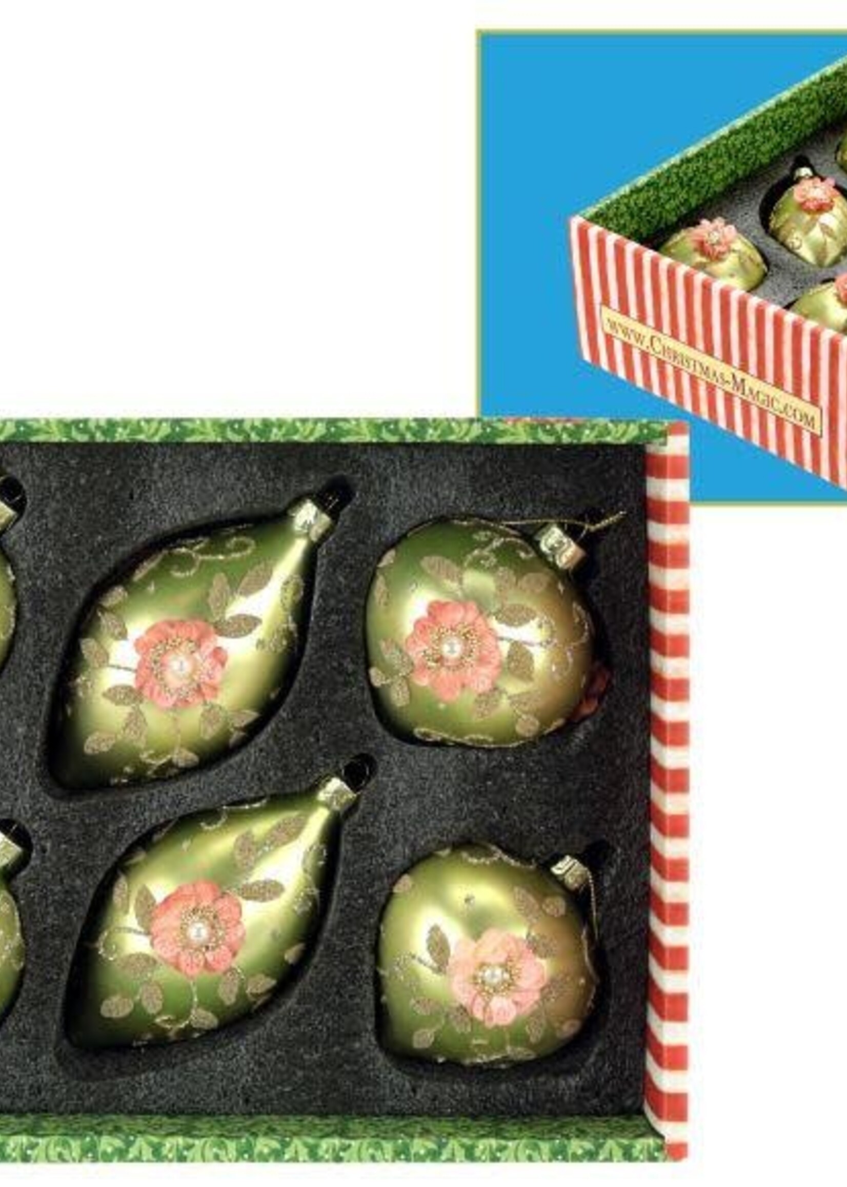 Mark Roberts FLORAL PEARL ORNAMENT 3-4'' BOX OF 6