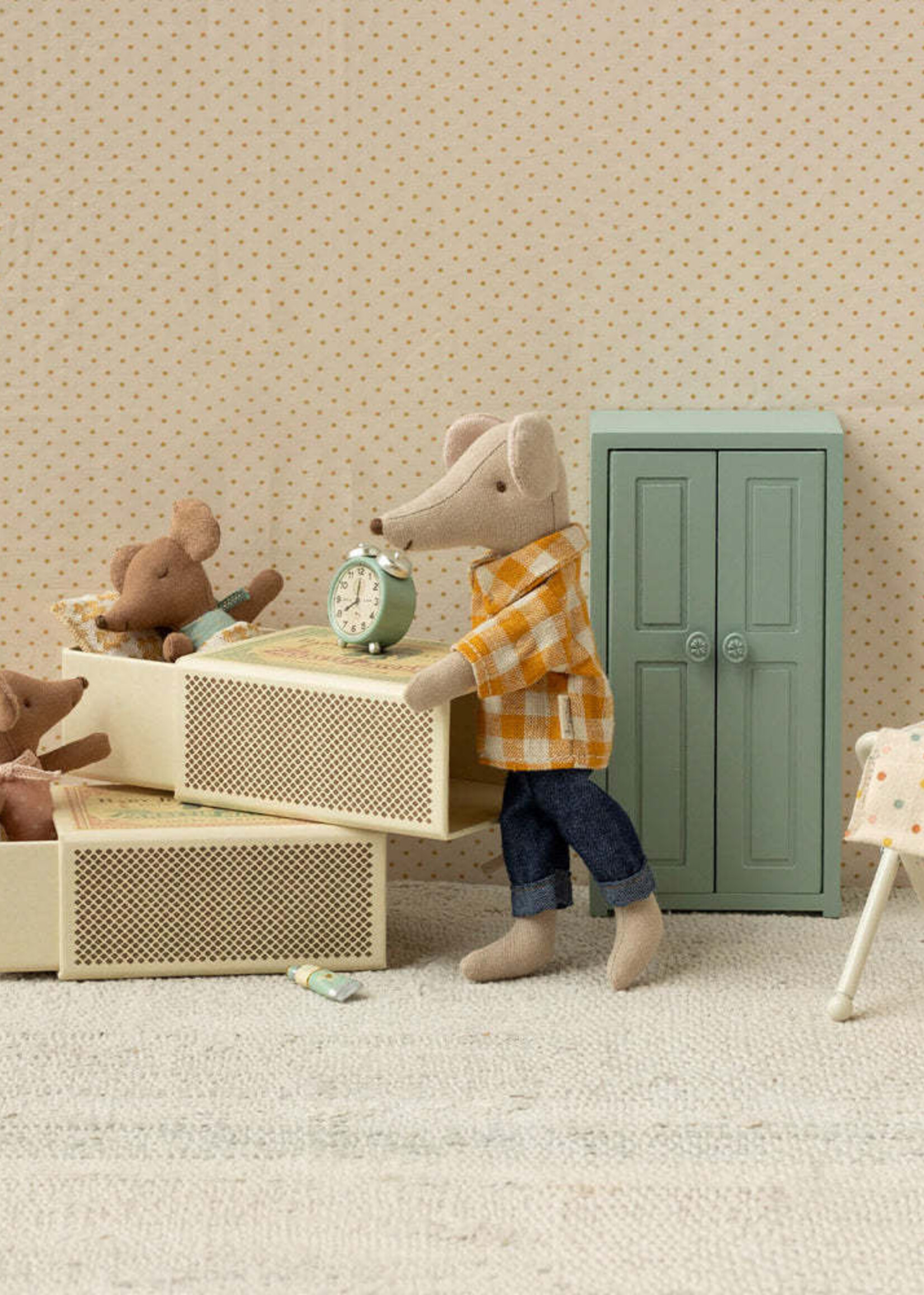 Maileg Sleepy wakey baby mouse in matchbox -blue