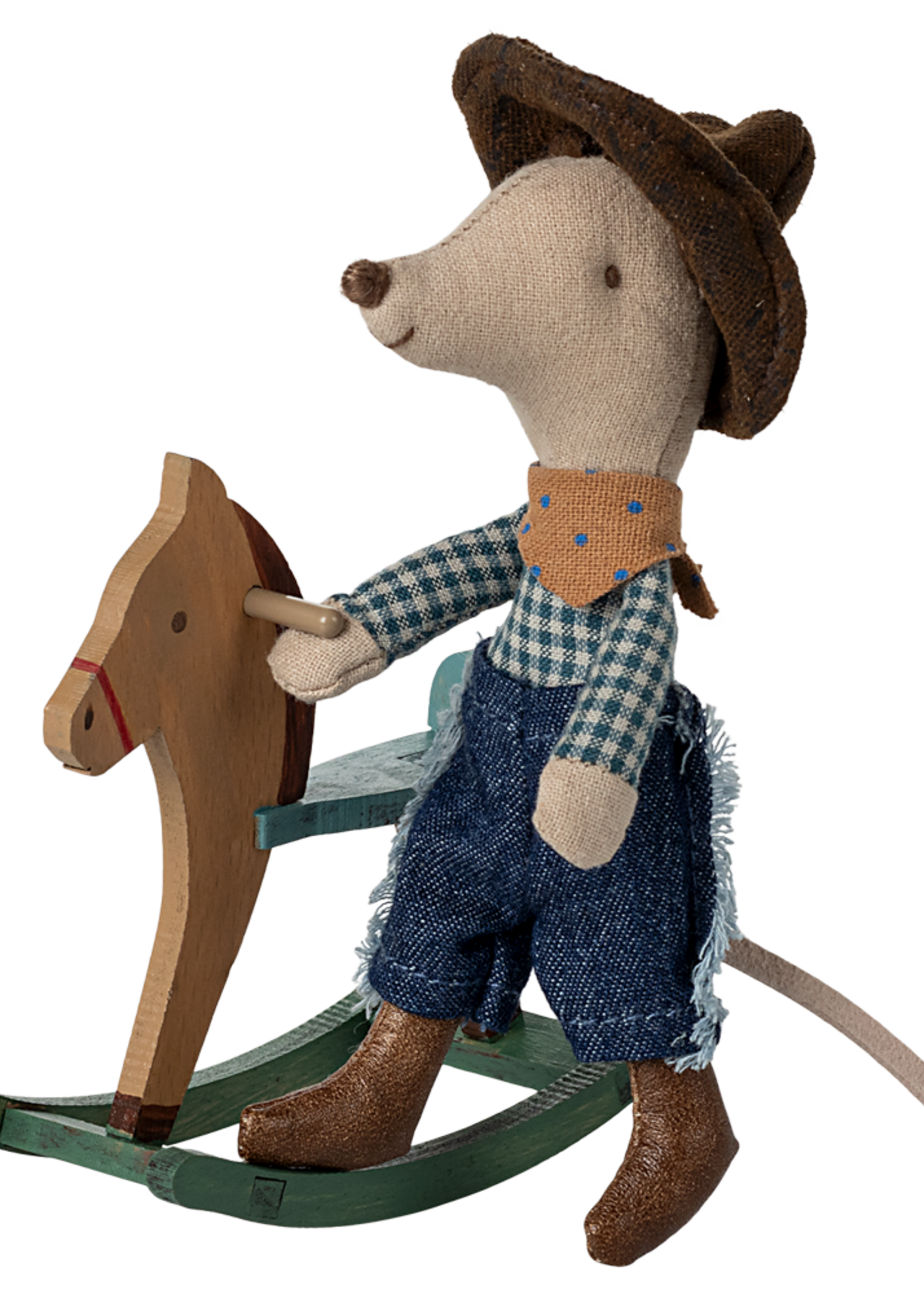 Maileg Cowboy mouse on rocking horse, Little brother
