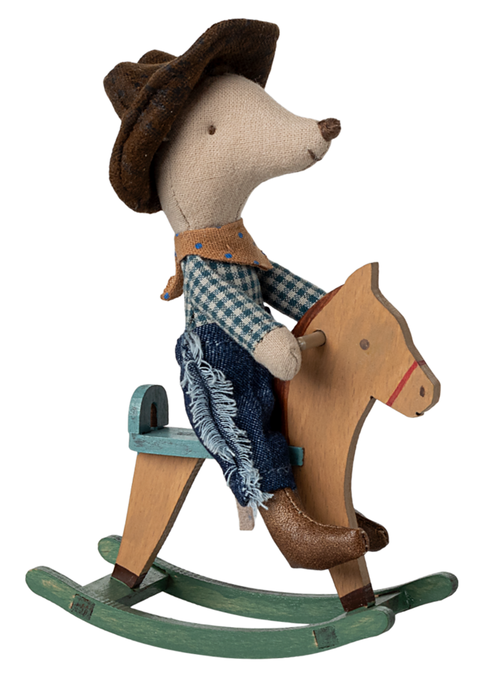 Maileg Cowboy mouse on rocking horse, Little brother