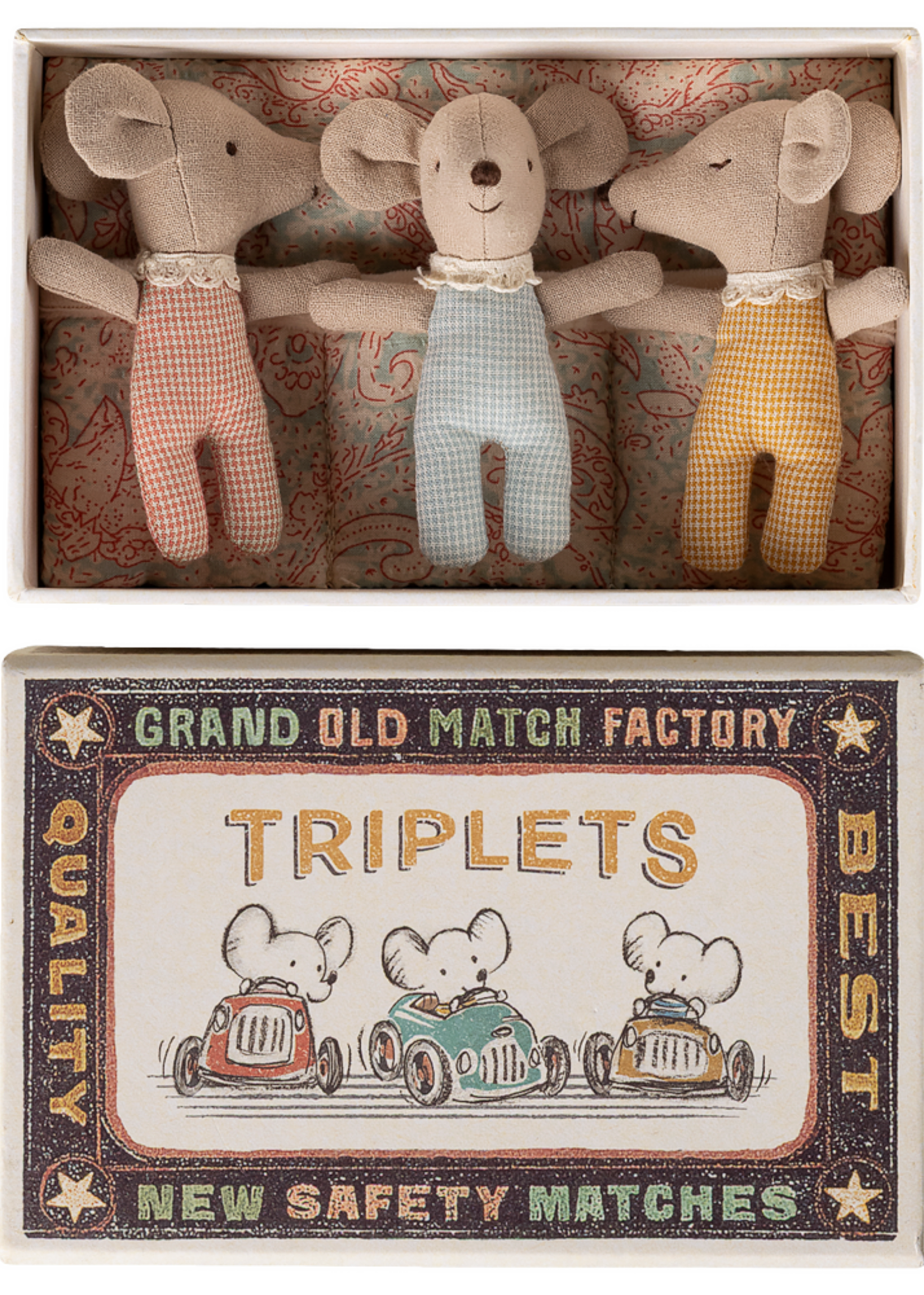 Maileg Triplets, Baby mice in matchbox -checker