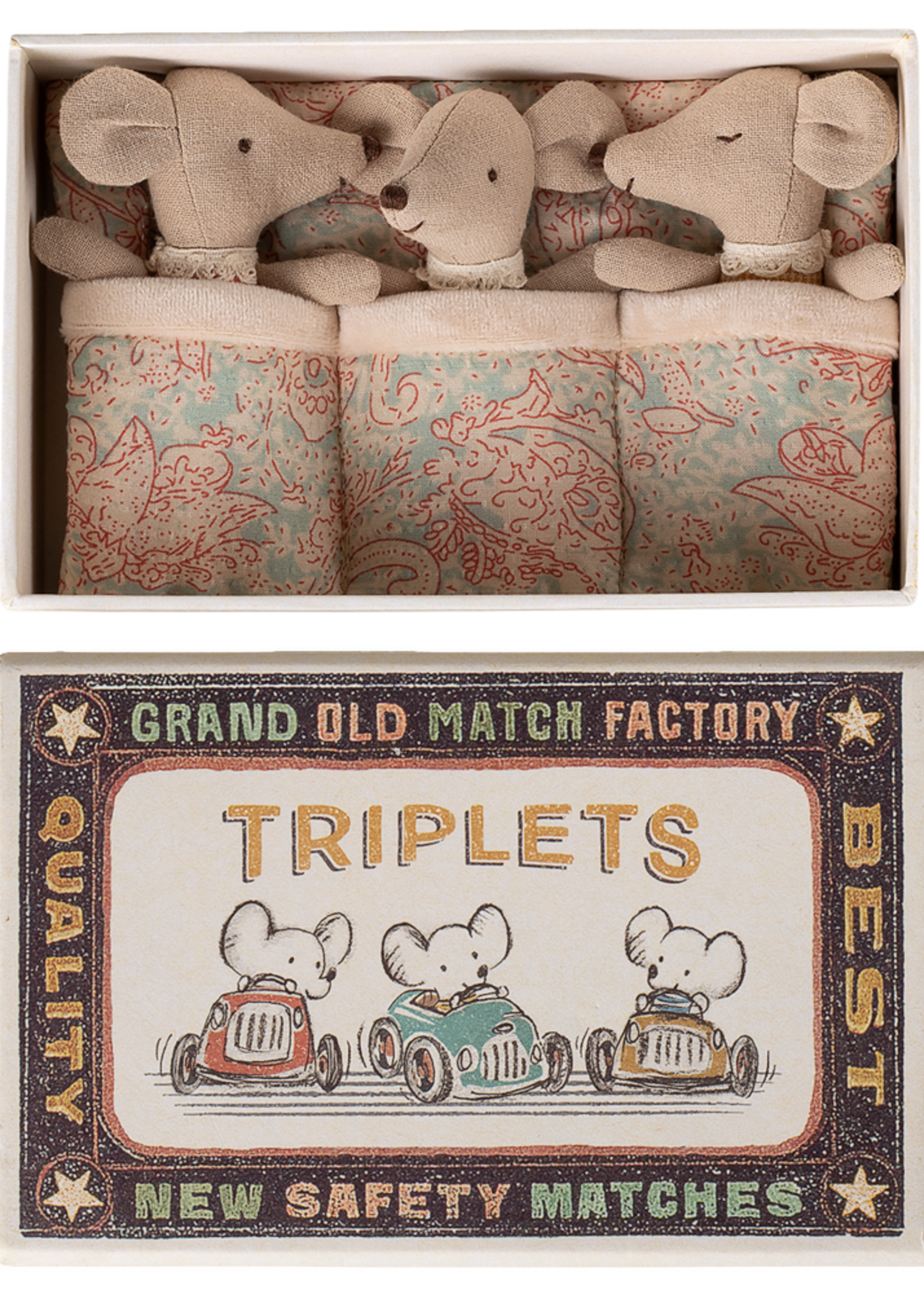 Maileg Triplets, Baby mice in matchbox -checker