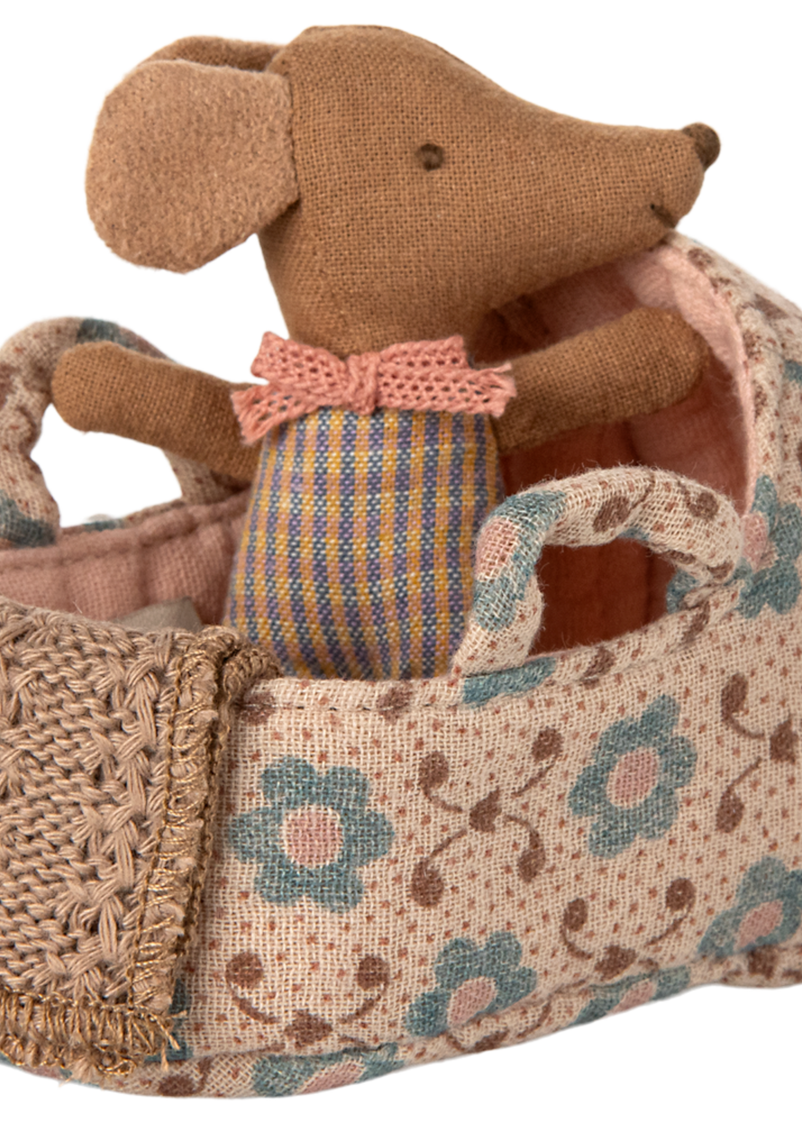 Maileg Carry cot, Baby mouse - Rose