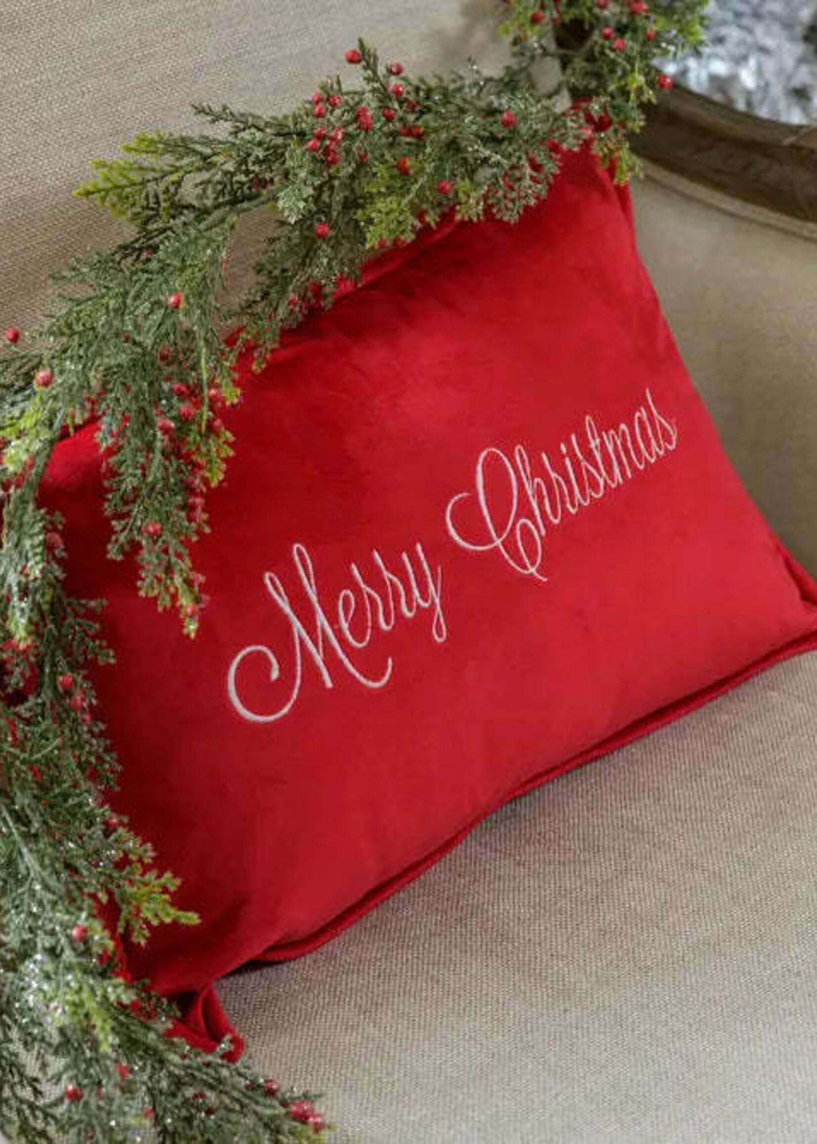 Arte Italica Merry Christmas Sicily Boudoir Pillow | Velvet Red