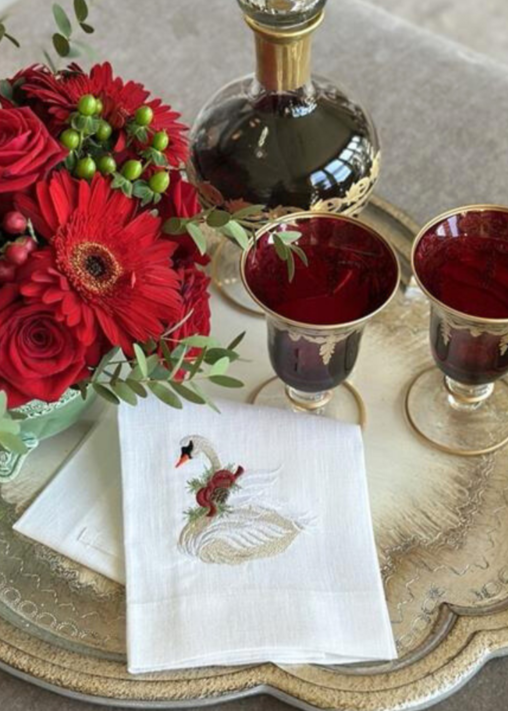 Arte Italica Christmas Swan Linen Towel