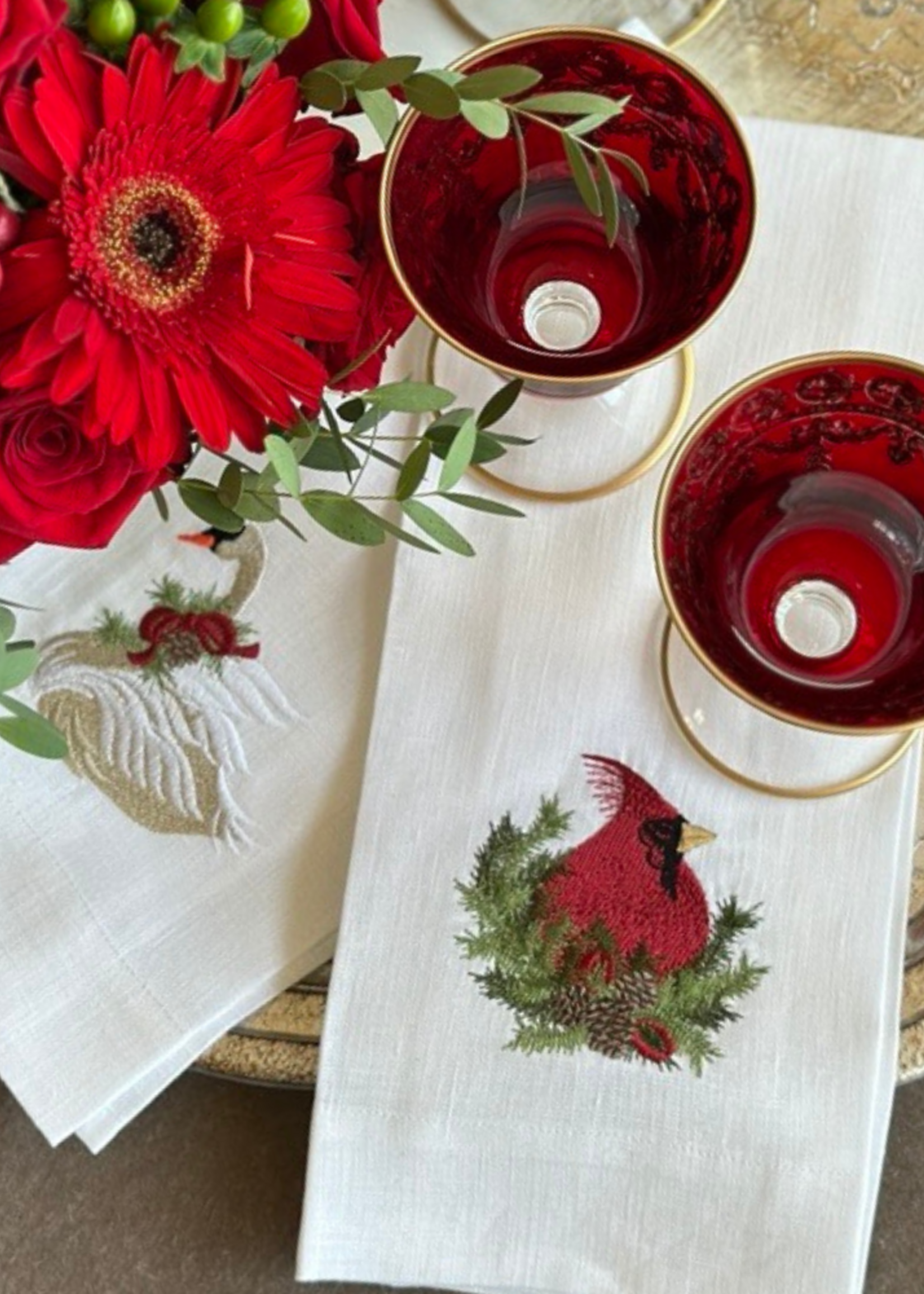 Arte Italica Christmas Swan Linen Towel