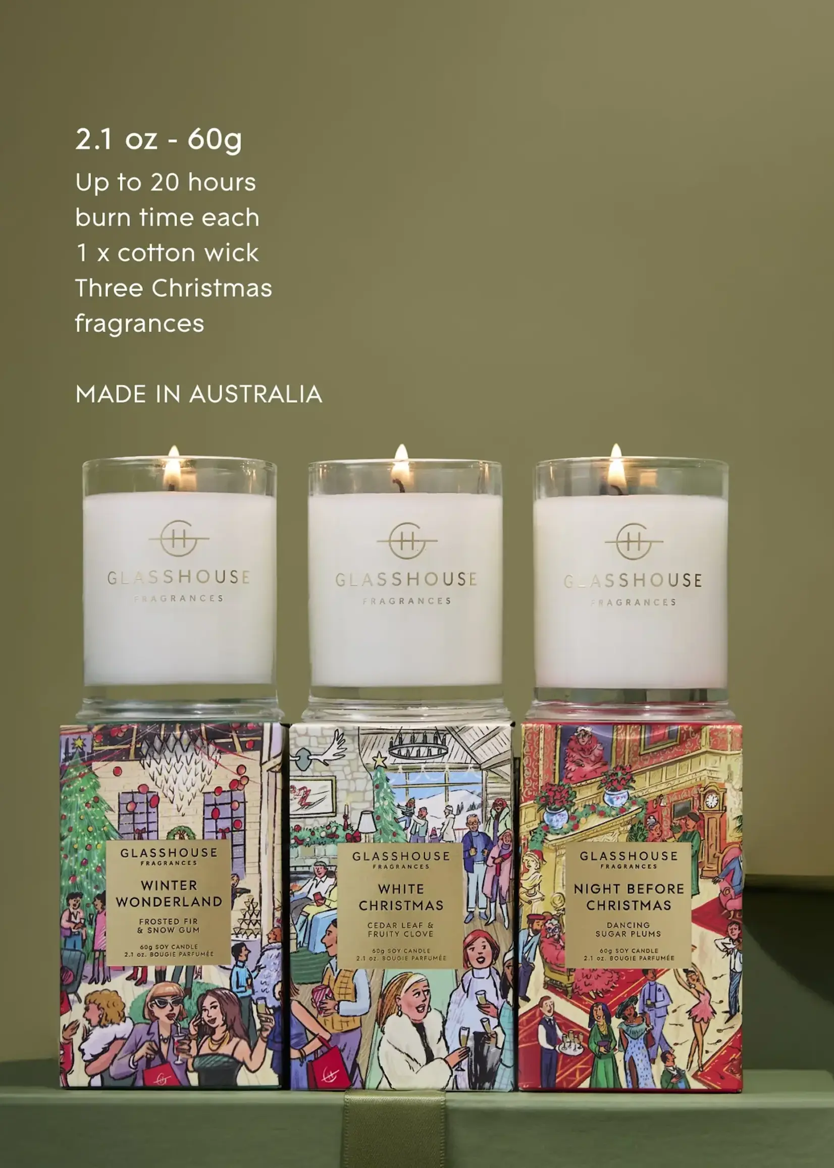 Glasshouse 3 x 2.12 oz. Candle Trio - Christmas - Night Before
