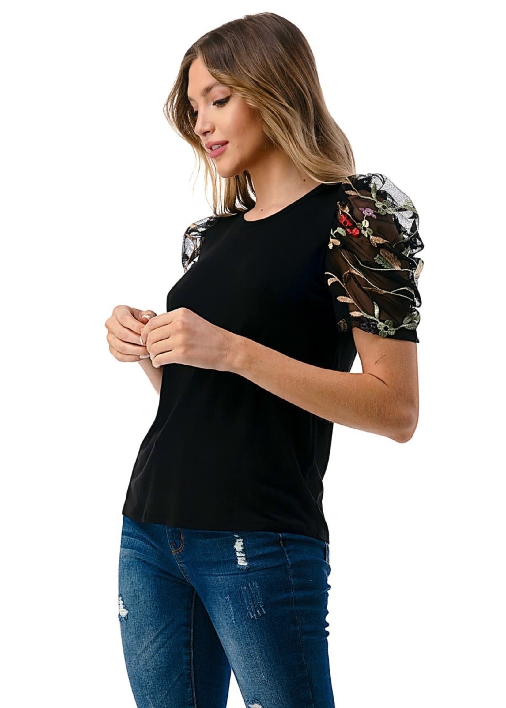 Puff Sleeve Contrast Top