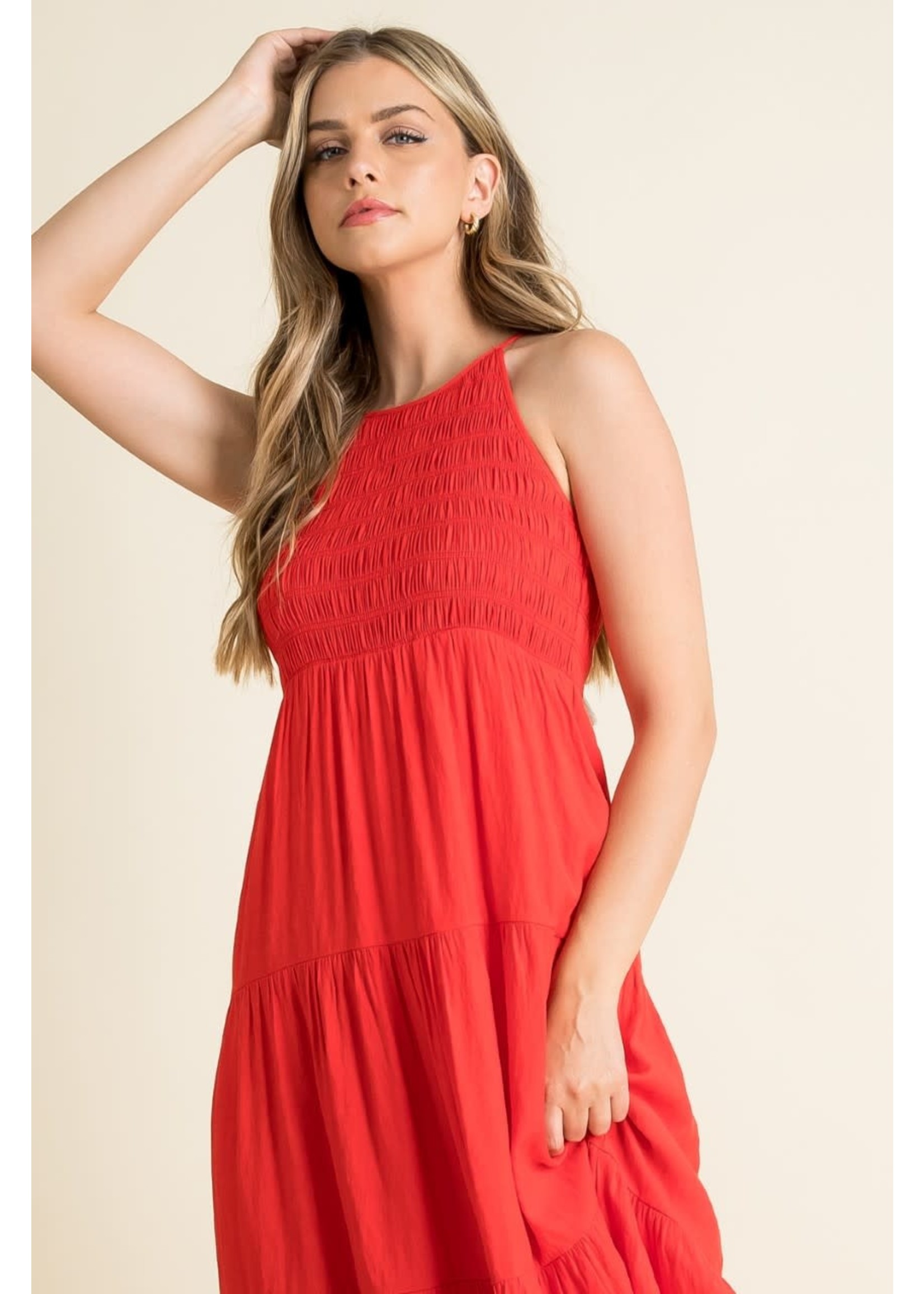 Halter Smocked Dress Red