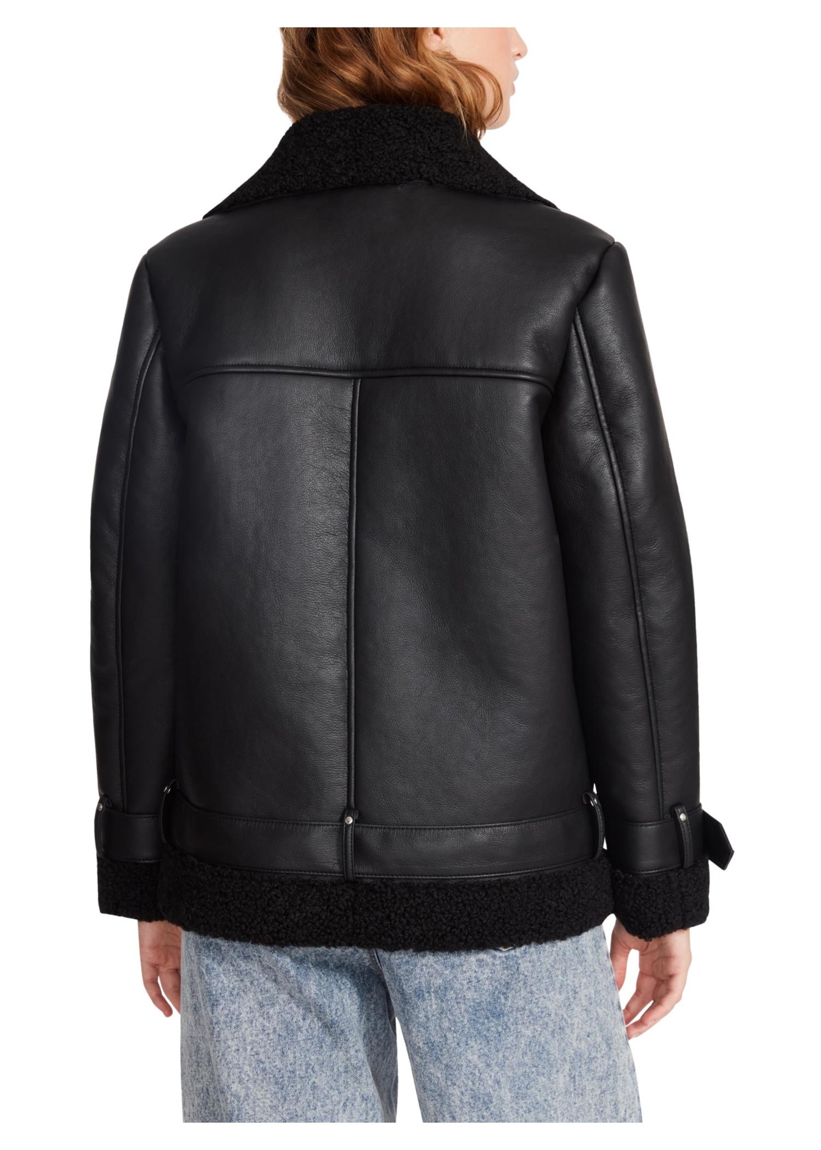Sherpa lined vegan leather moto jacket