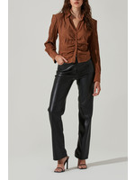 ASTR Textured Ruched Button Up Brown