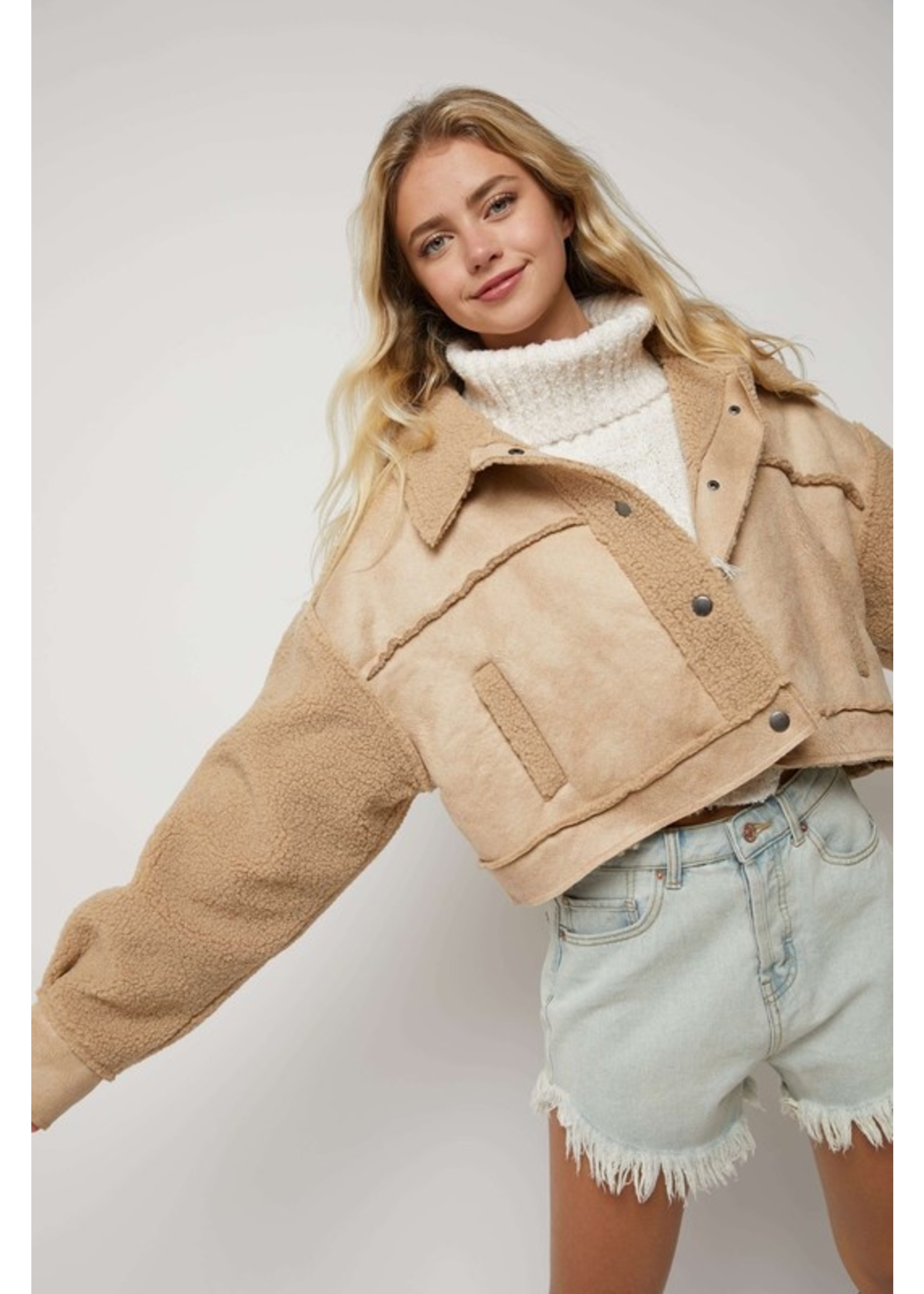 Khaki Cropped Jackets With Buttons