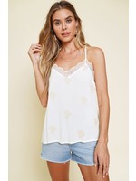EMBROIDERED CAMI WITH TRIM LACE DETAIL