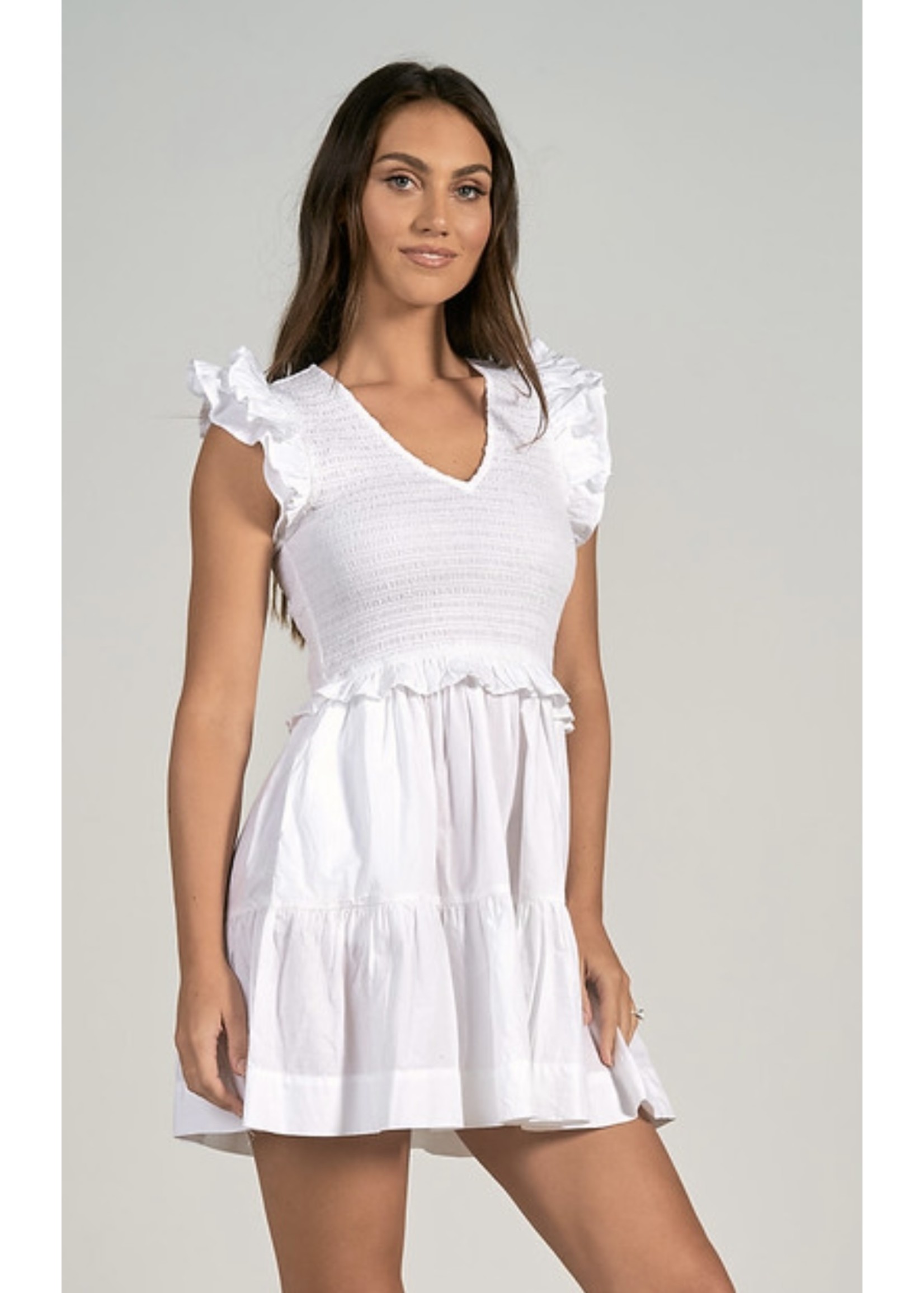 White Ruffle Sleeve Dress