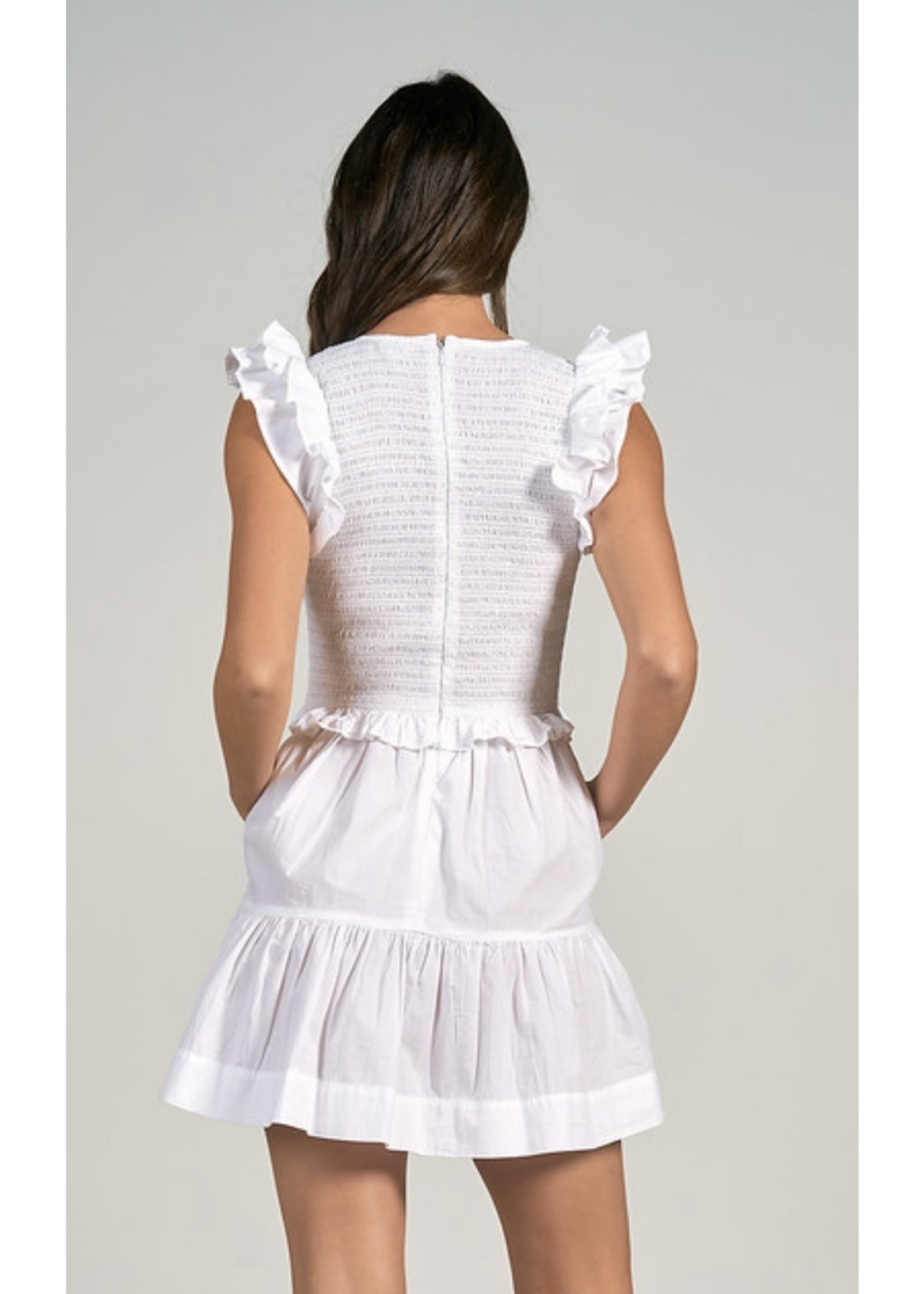 White Ruffle Sleeve Dress