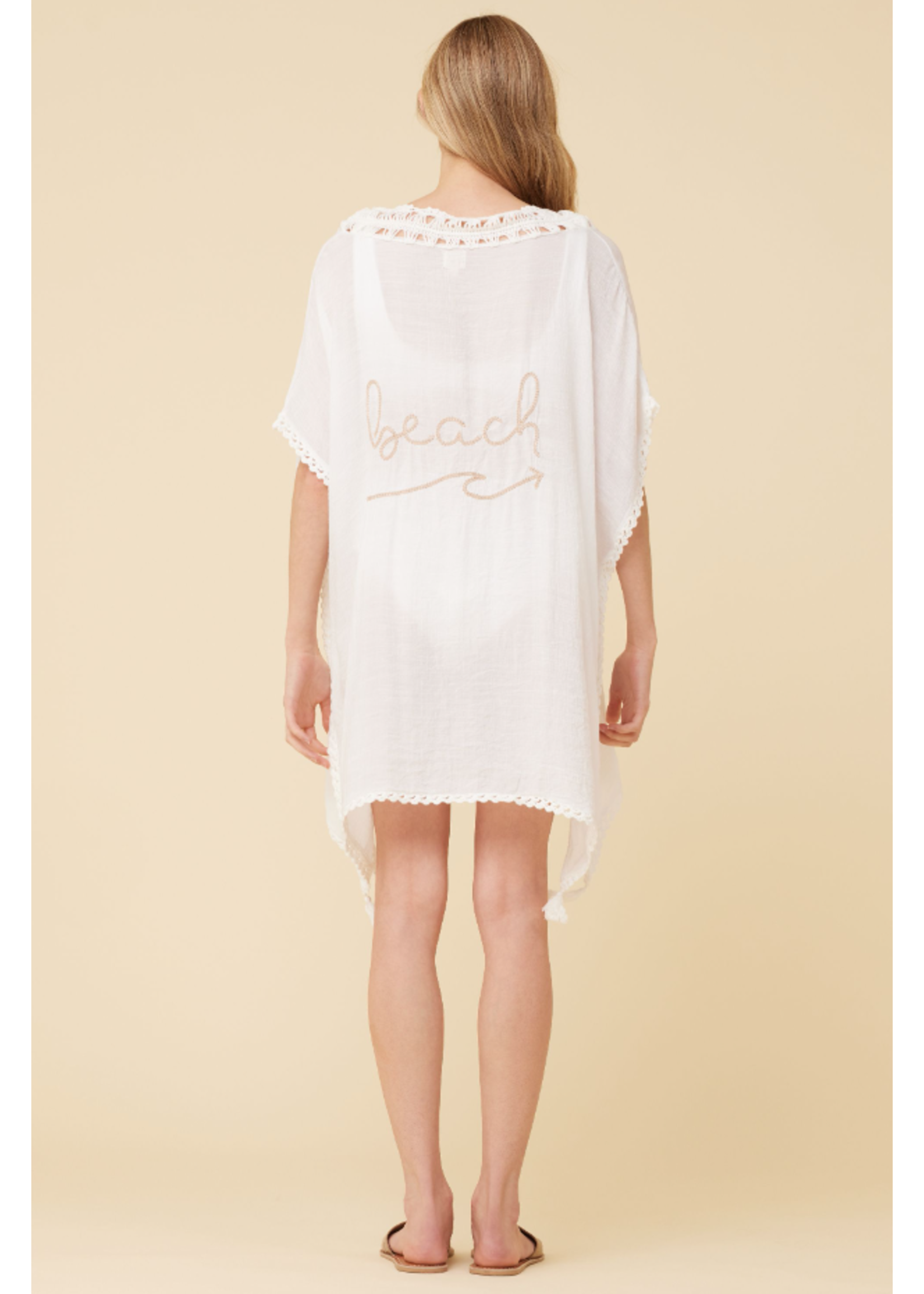 WHITE NATURAL EMBROIDERED BEACH COVERUP