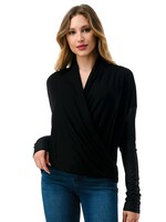 WRAP TOP WITH  VEGAN LEATHER SLEEVES