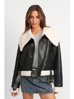 BLACK LEATHER JACKET WITH SHERPA
