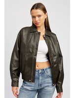 BROWN LEATHER BOMBER JACKET
