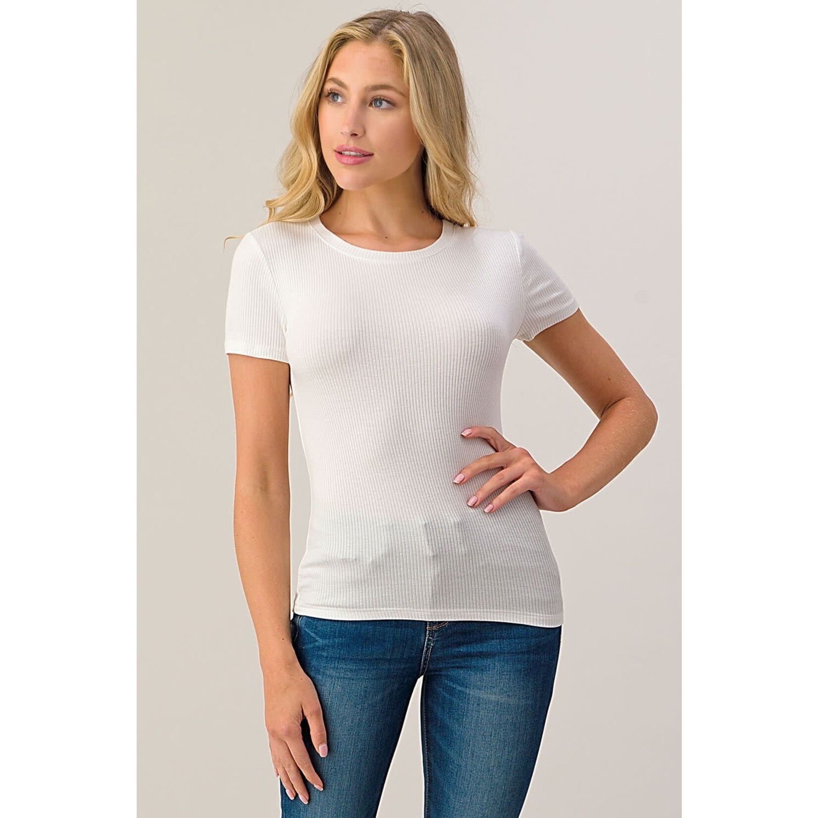 SHORT SLEEVE RIBBED TOP