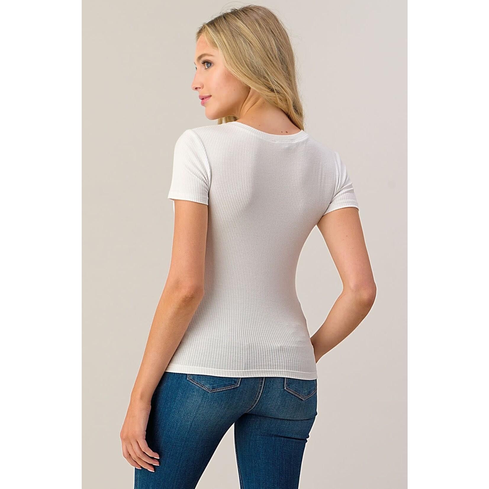 SHORT SLEEVE RIBBED TOP