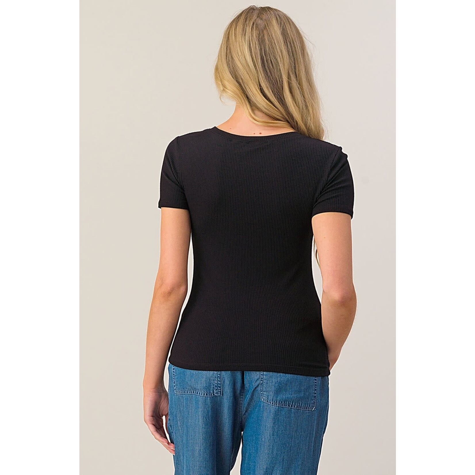 SHORT SLEEVE RIBBED TOP