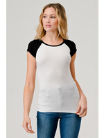 RIB RAGLANT CONTRAST SLEEVE TOP