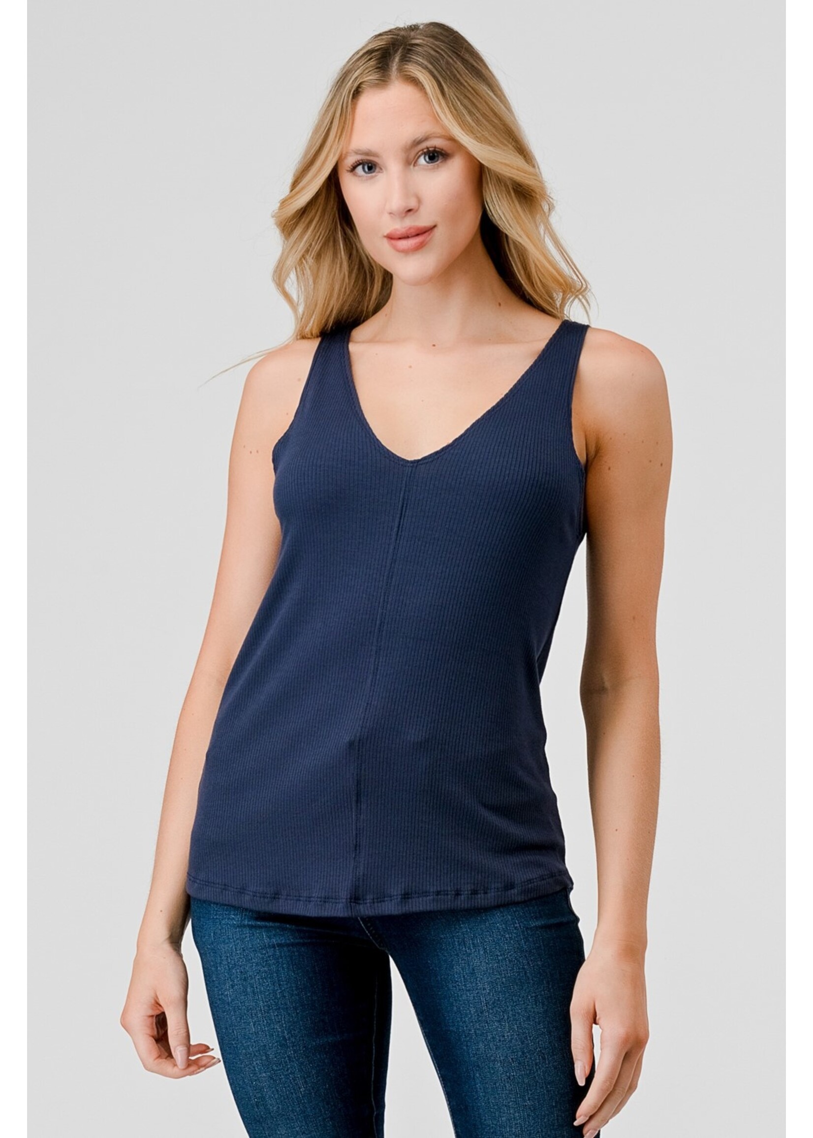 SLEEVELESS RIBBBED KNIT V NECK TANK TOP