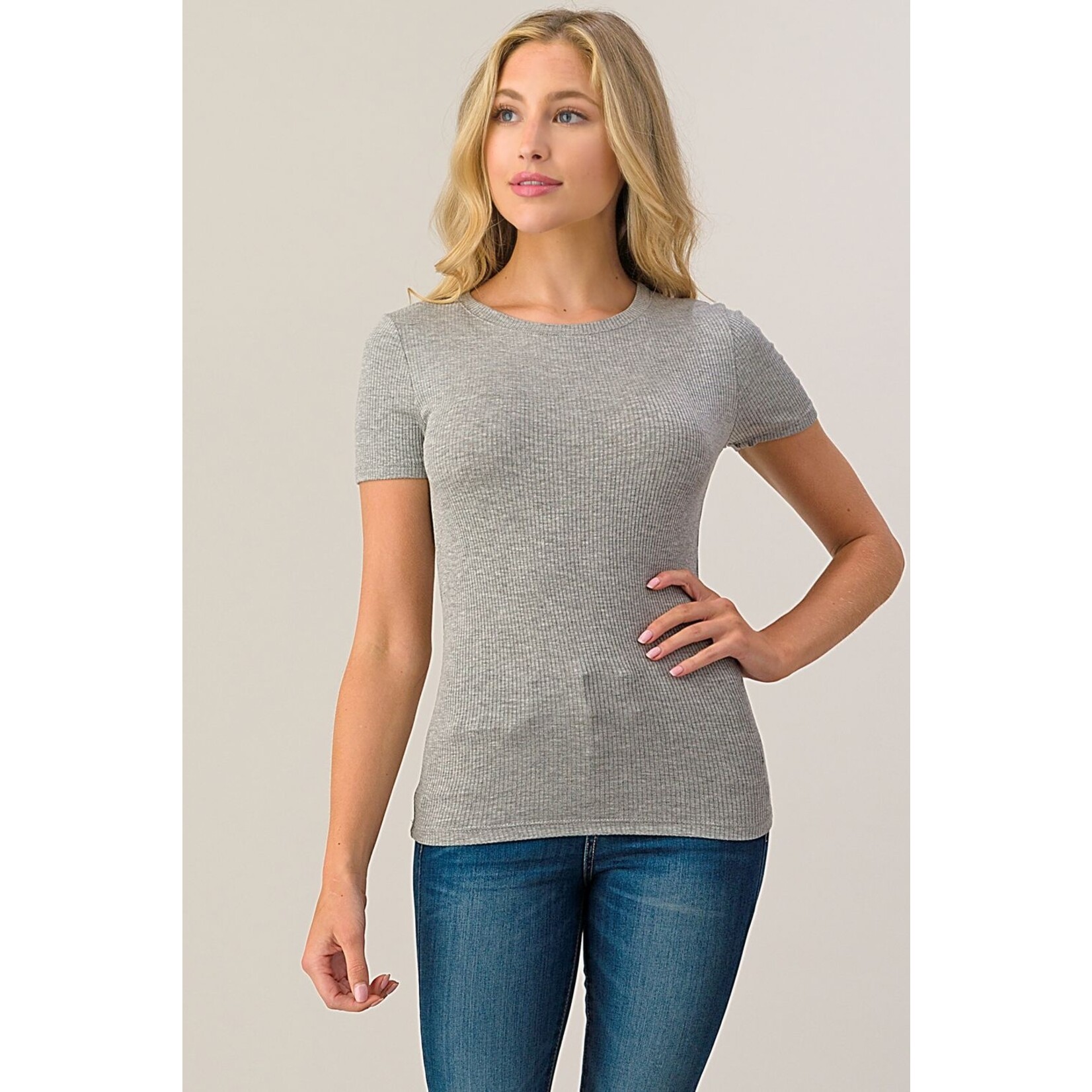 SHORT SLEEVE RIBBED TOP
