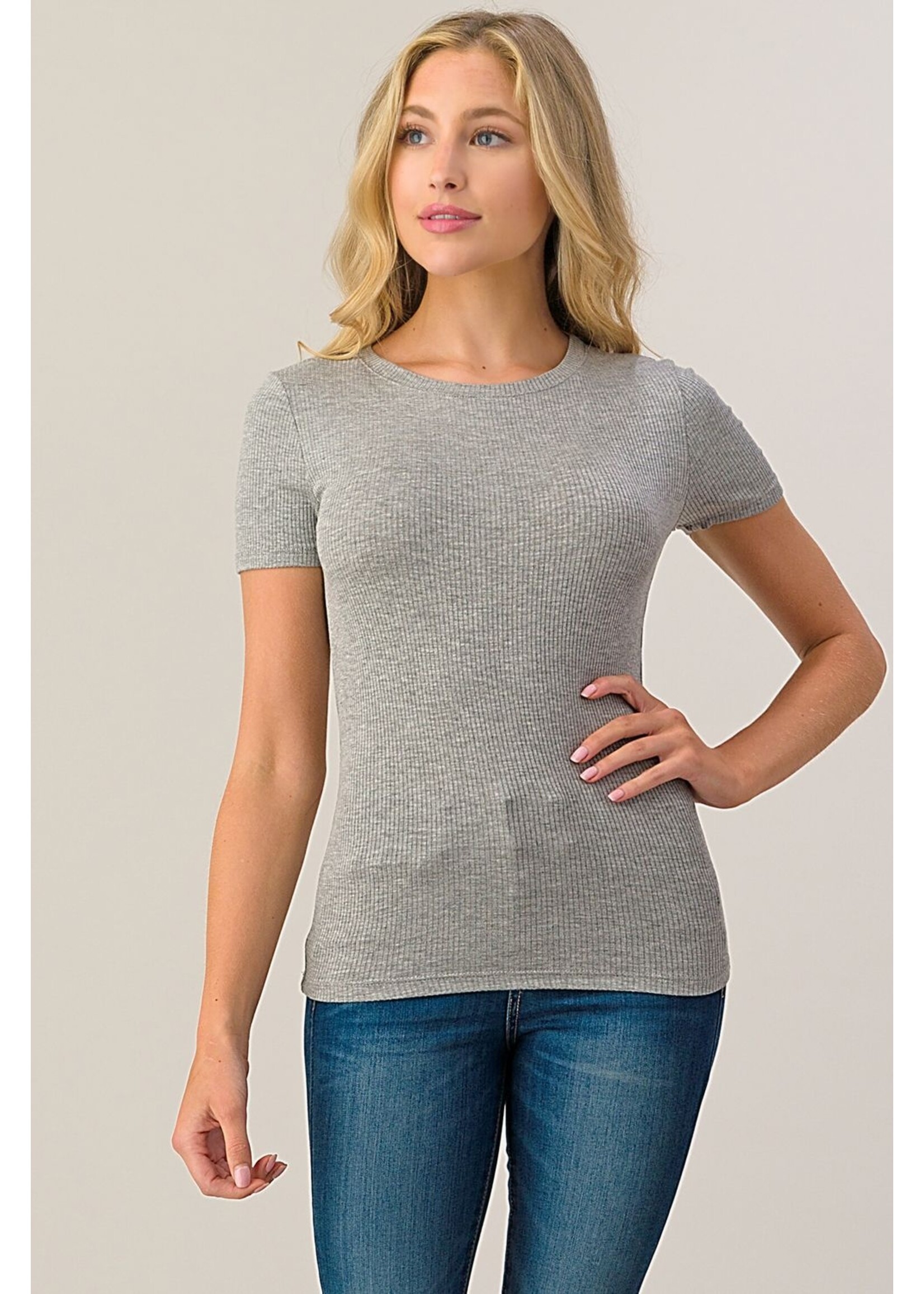 SHORT SLEEVE RIBBED TOP