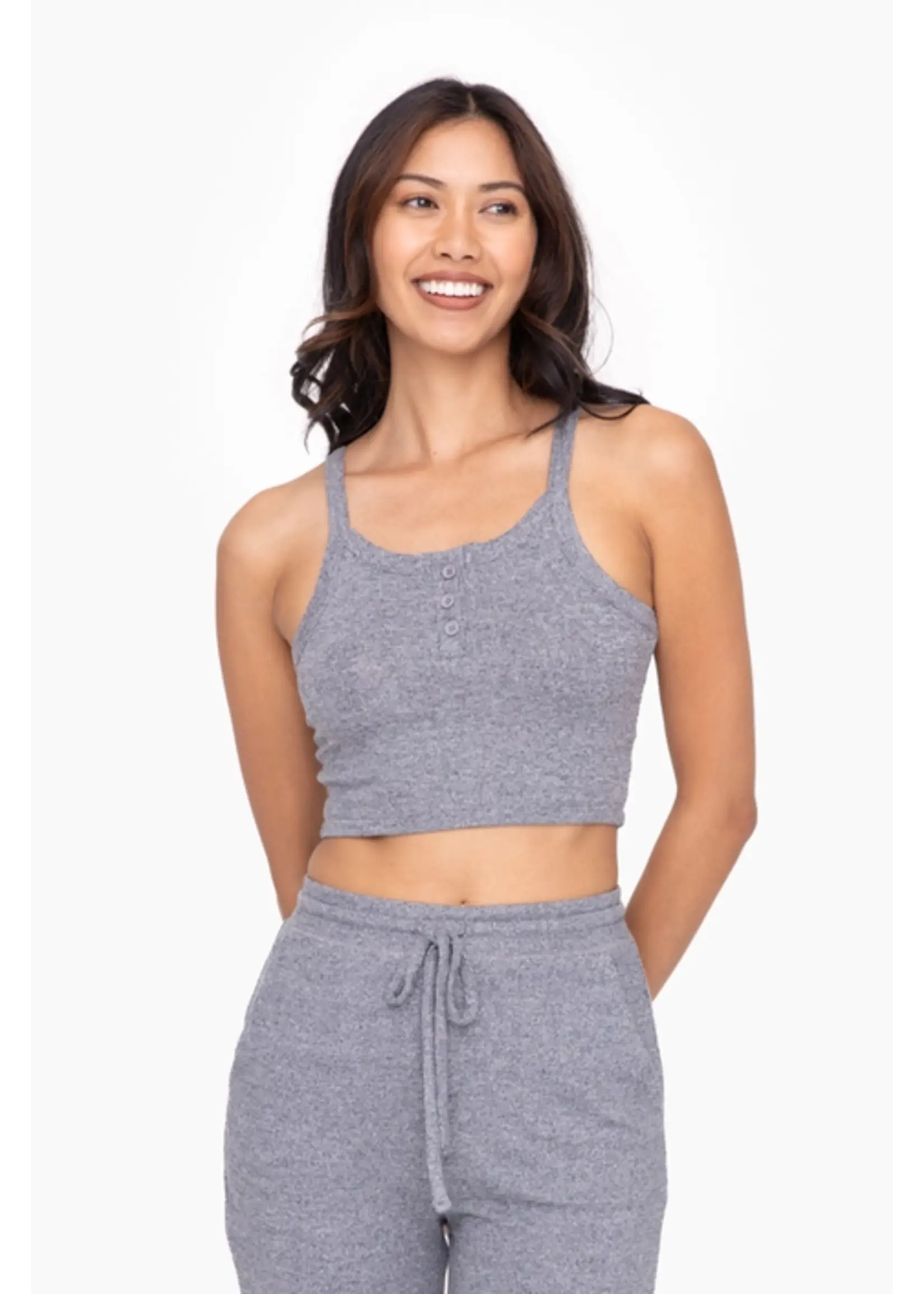 BRUSHED CROPPED HENLEY CAMI TOP