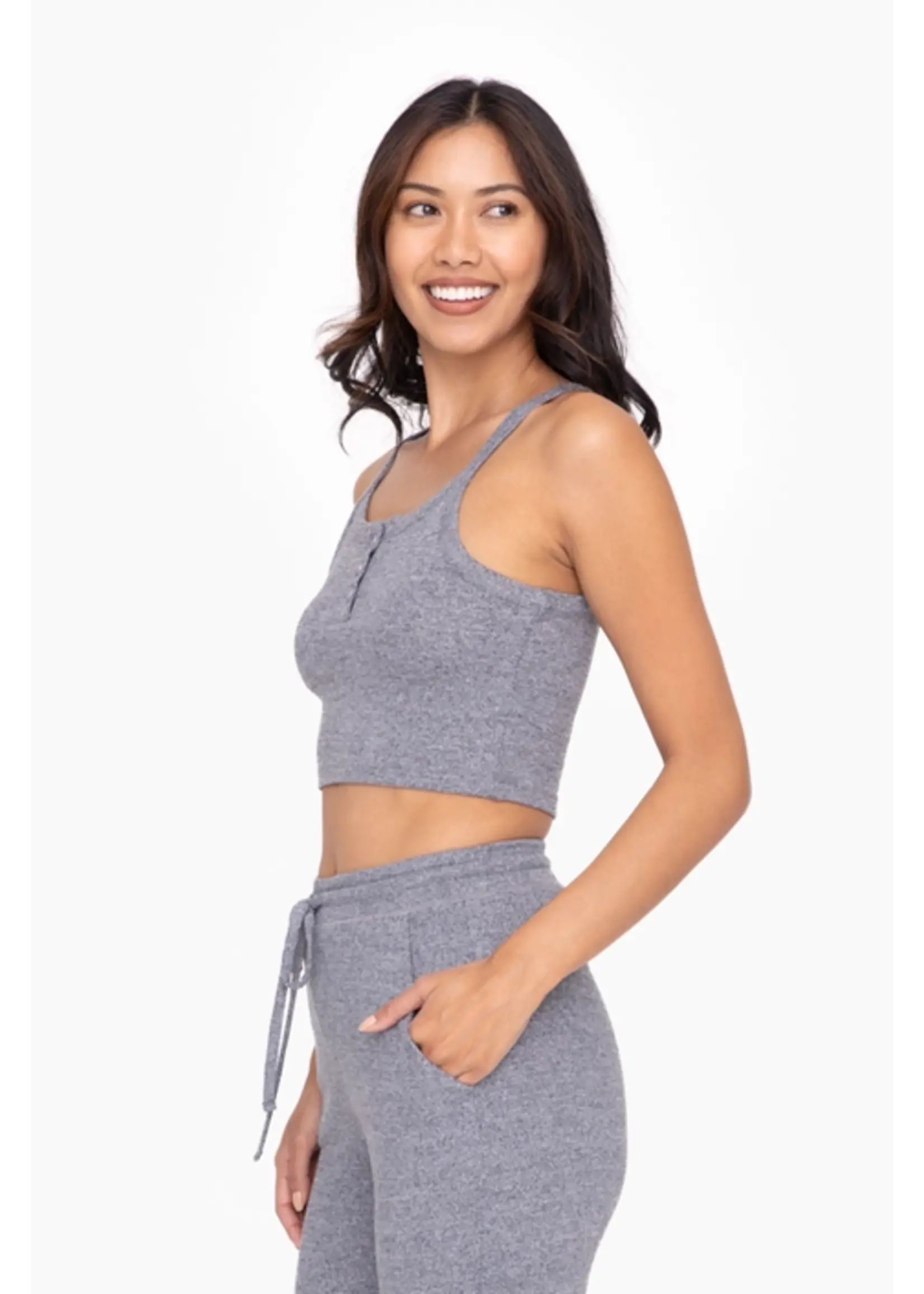 BRUSHED CROPPED HENLEY CAMI TOP