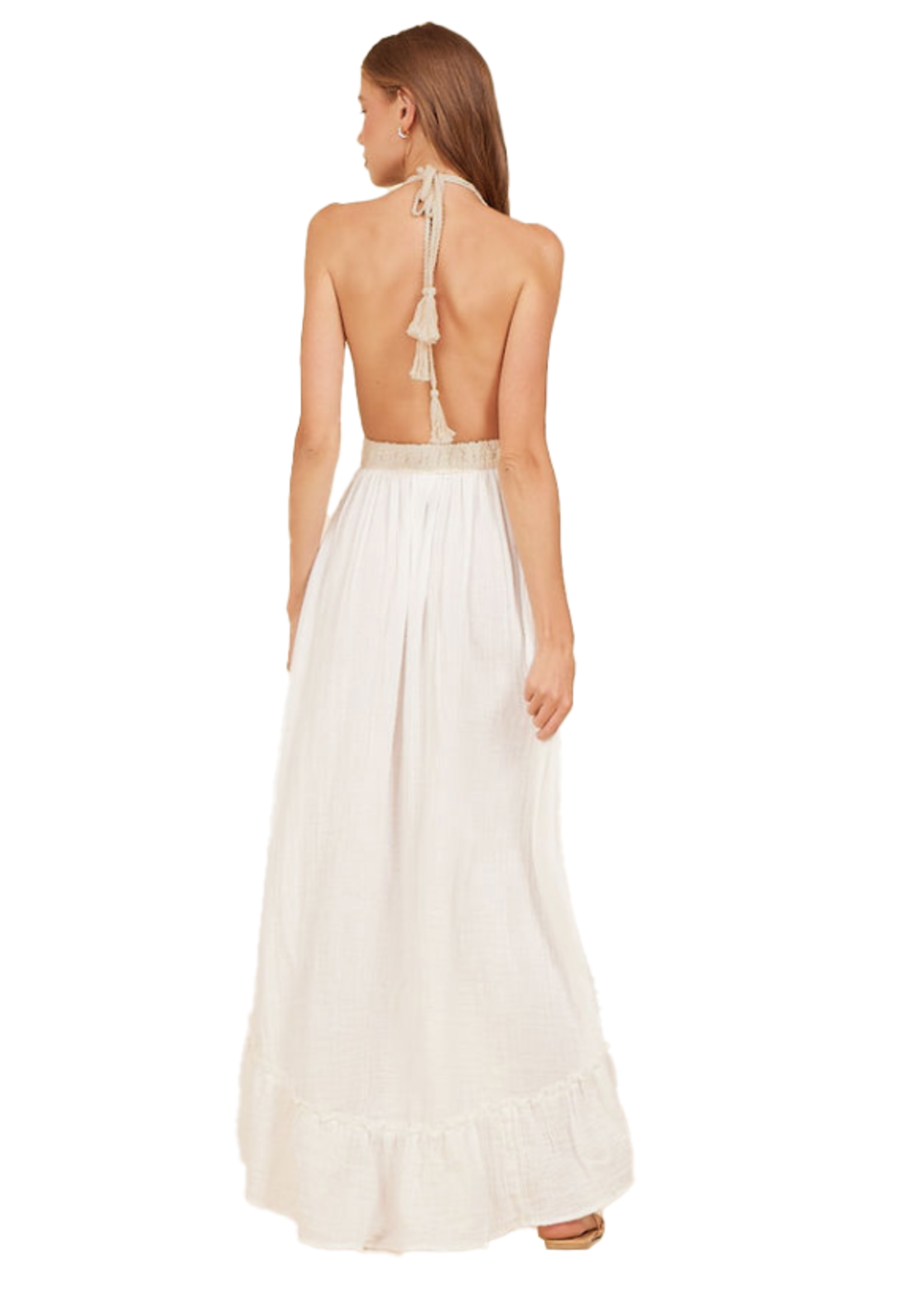 HALTER MAXI DRESS W/ EMBROIDERY