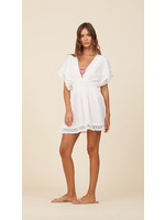 WHITE GAUZE W/ CROCHET V-NECK DRESS