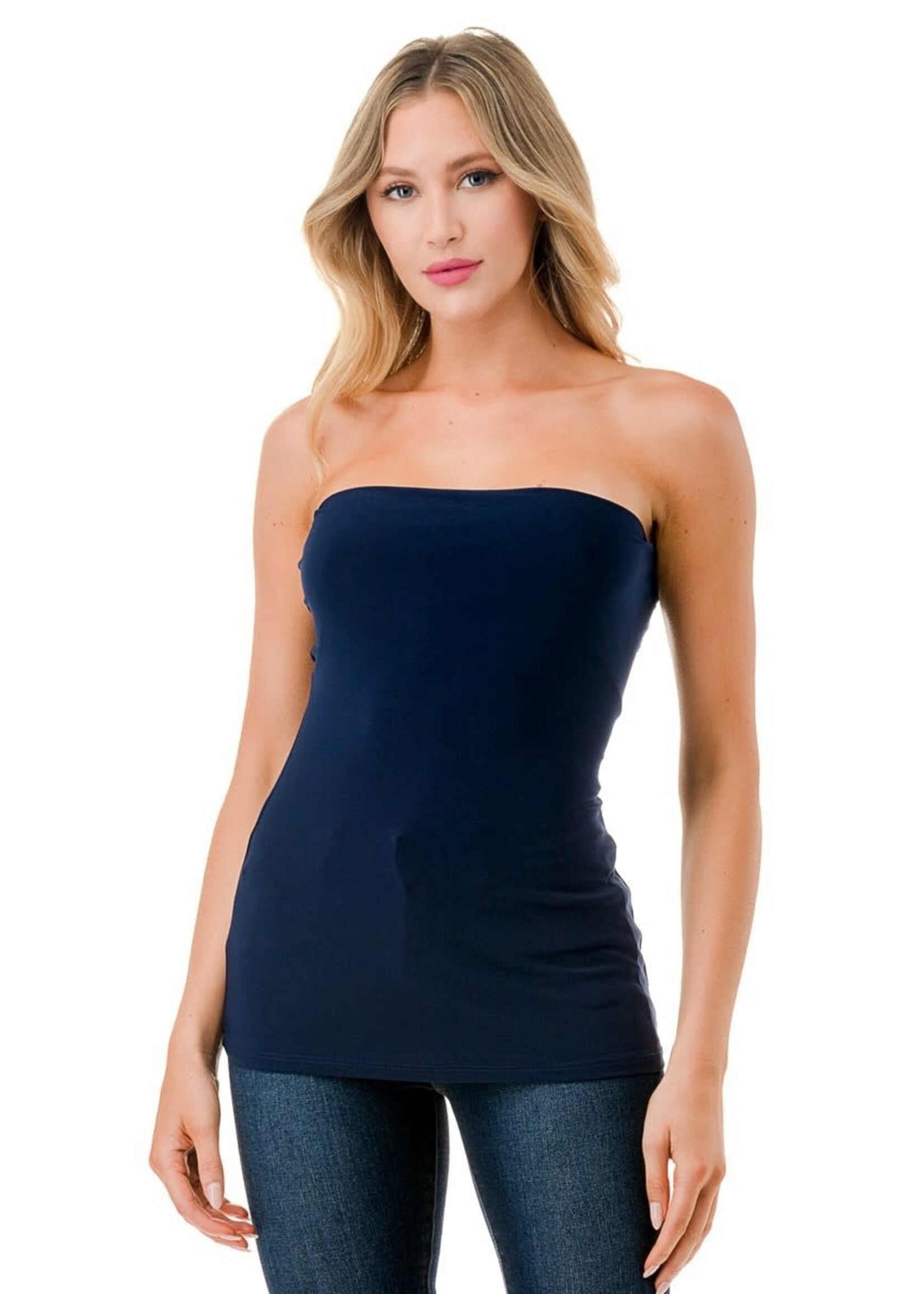 NAVY FITTED TUBE TOP