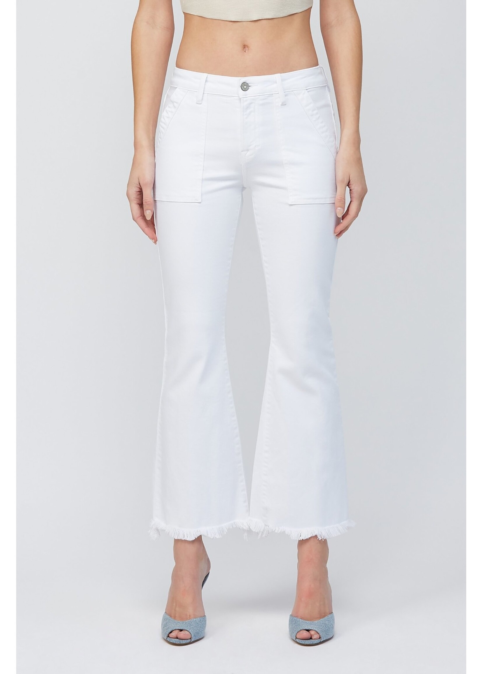 WHITE CARGO FLARE JEANS