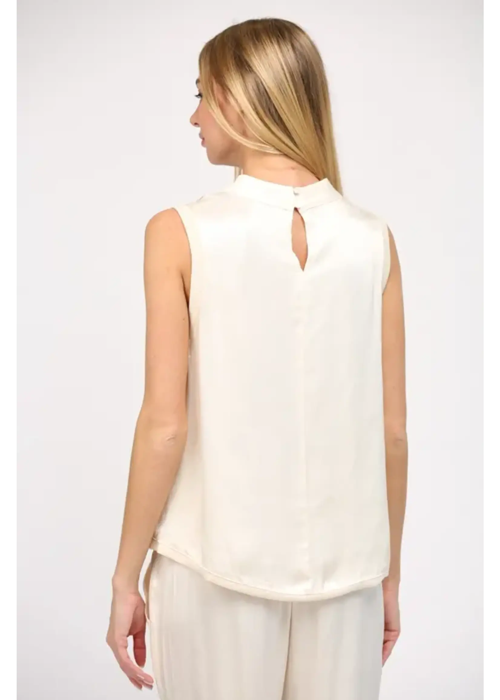SATIN TOP WITH RIBBED TRIM