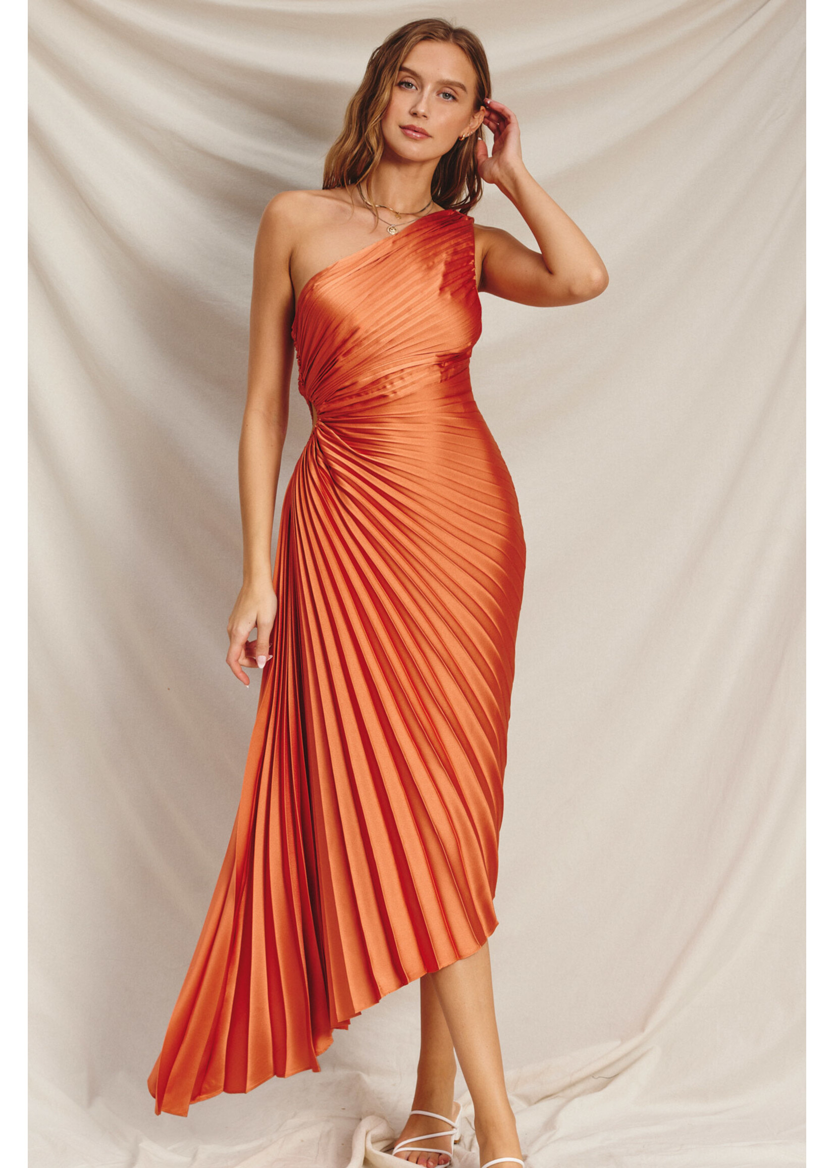 Olympia Asymmetrical Pleated Maxi Dress