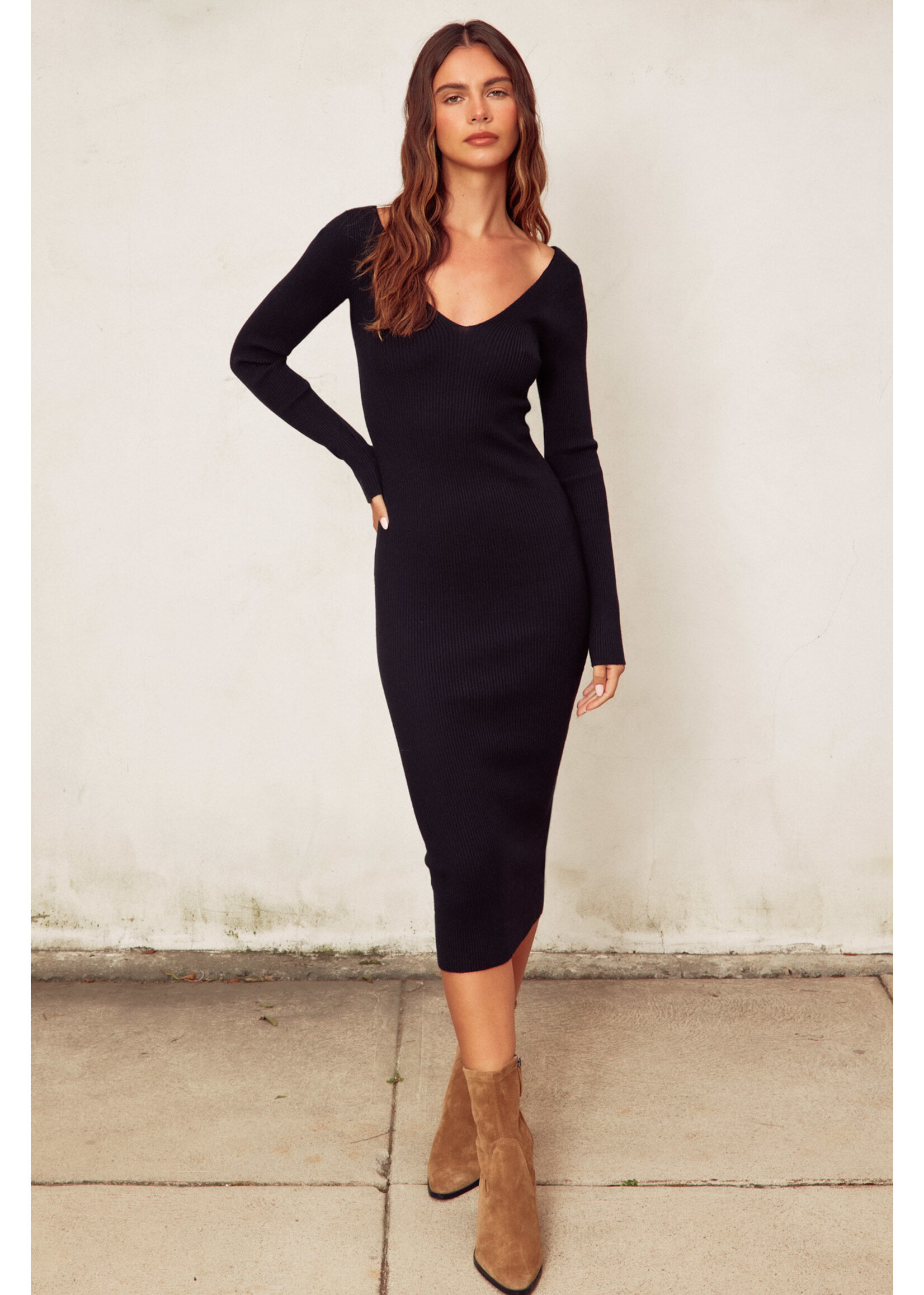 DOUBLE V-NECK MIDI DRESS