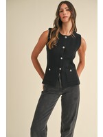 CRYSTAL BUTTON DOWN SWEATER VEST