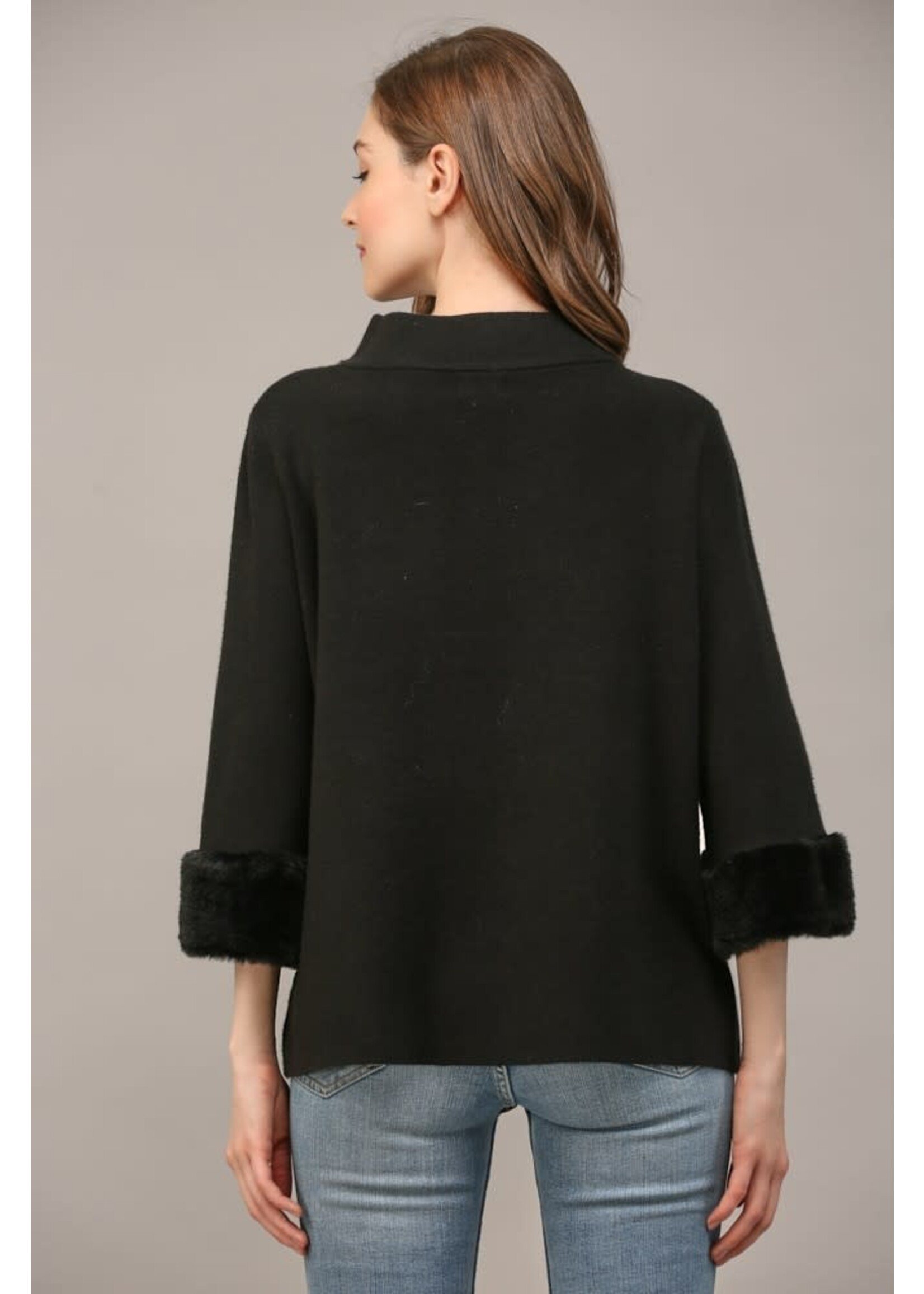 FUR SLEEVEL MOCK NECK SWEATER