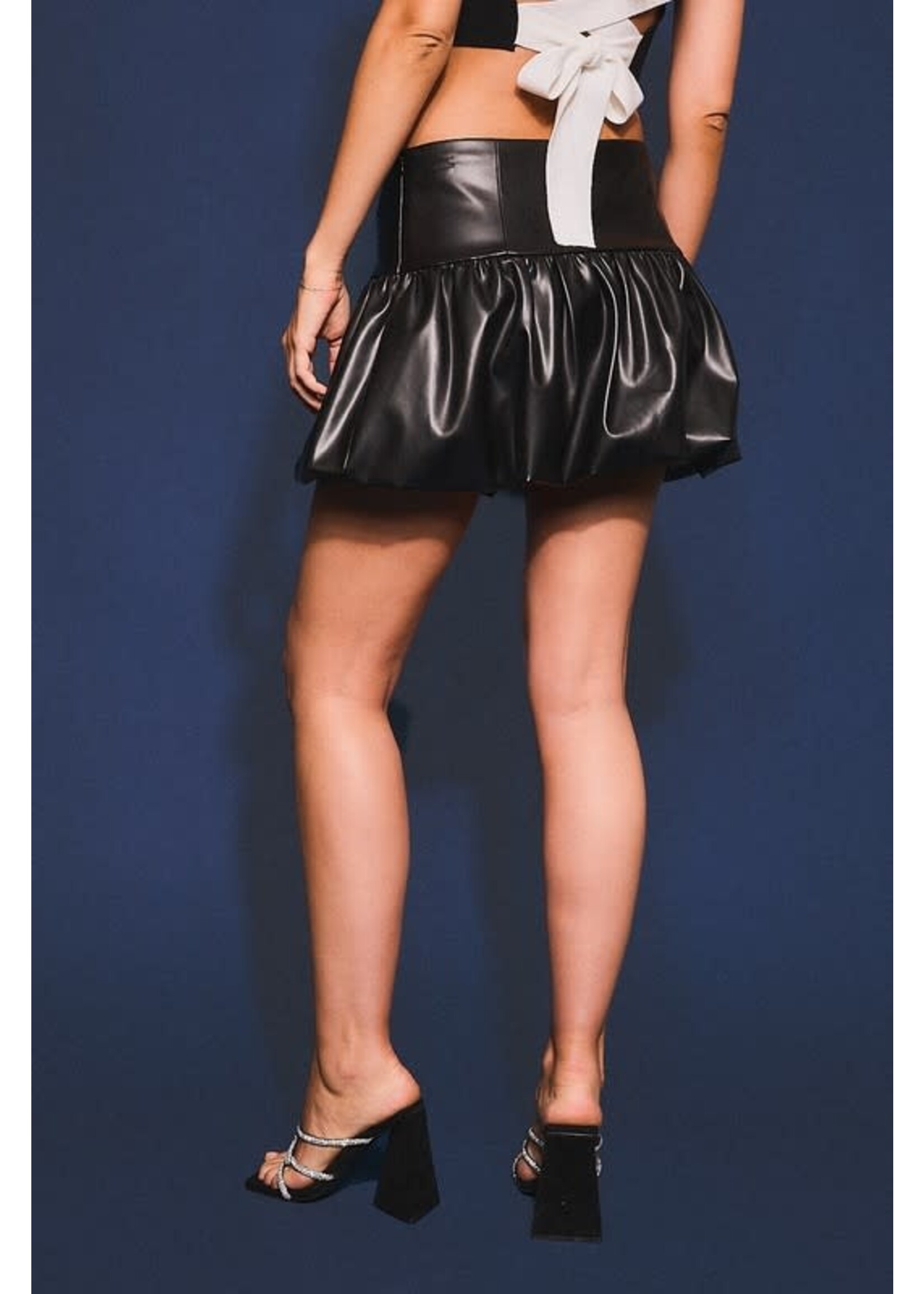 FAUX LEATHER PUFF HEM MINI SKIRT