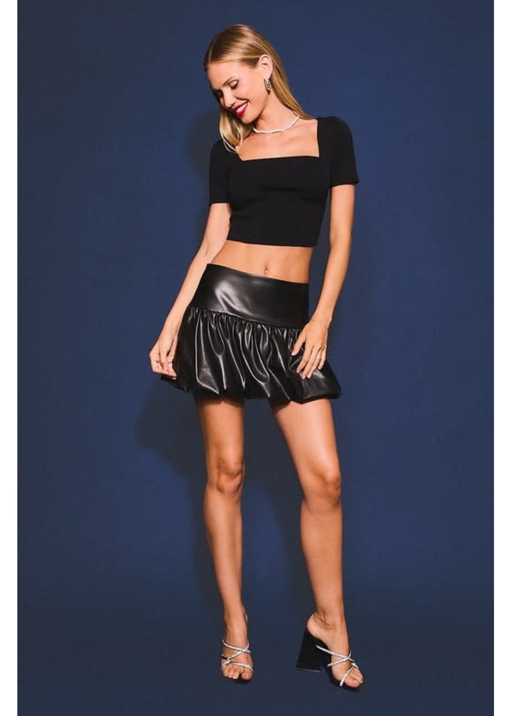 FAUX LEATHER PUFF HEM MINI SKIRT
