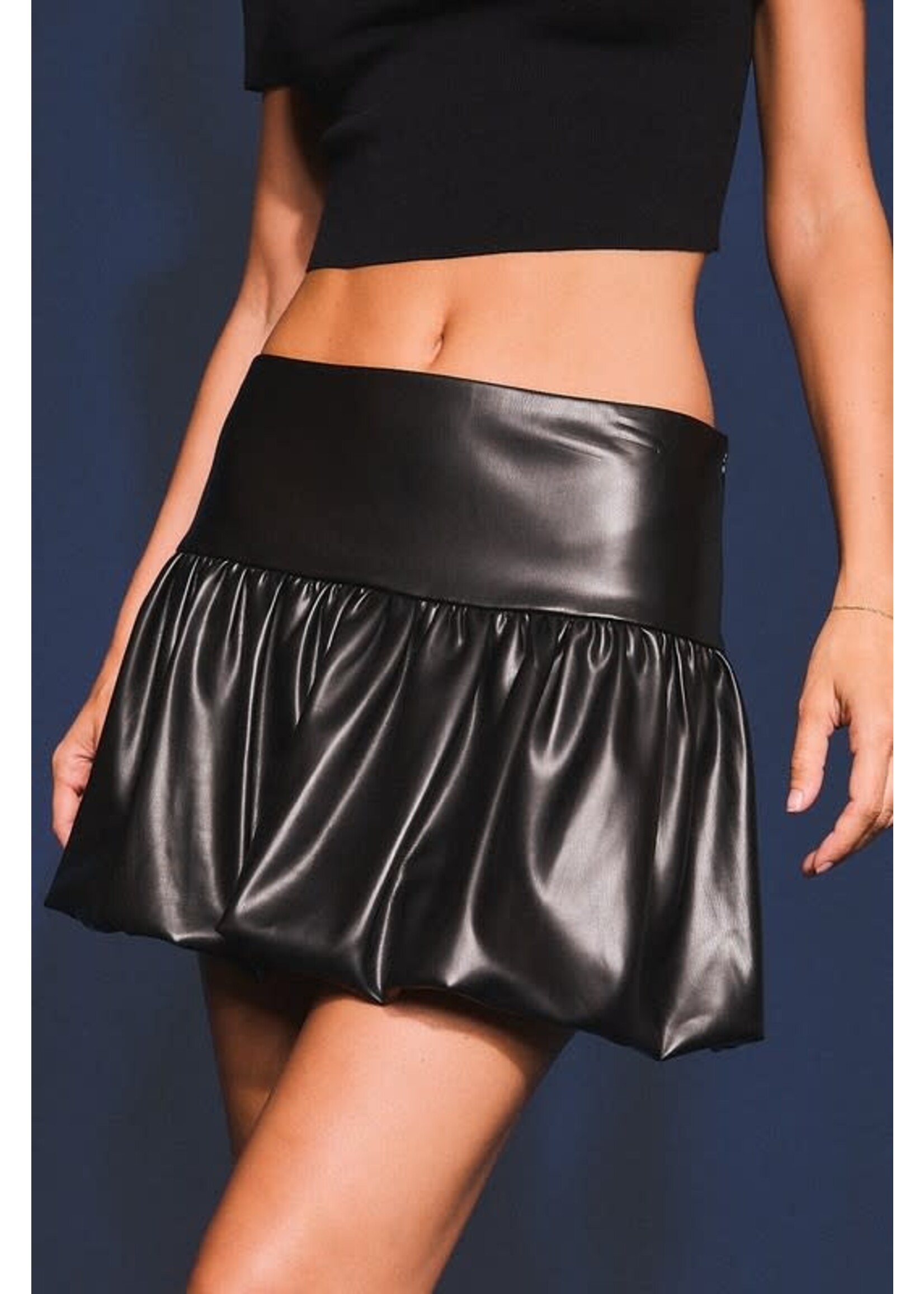 FAUX LEATHER PUFF HEM MINI SKIRT